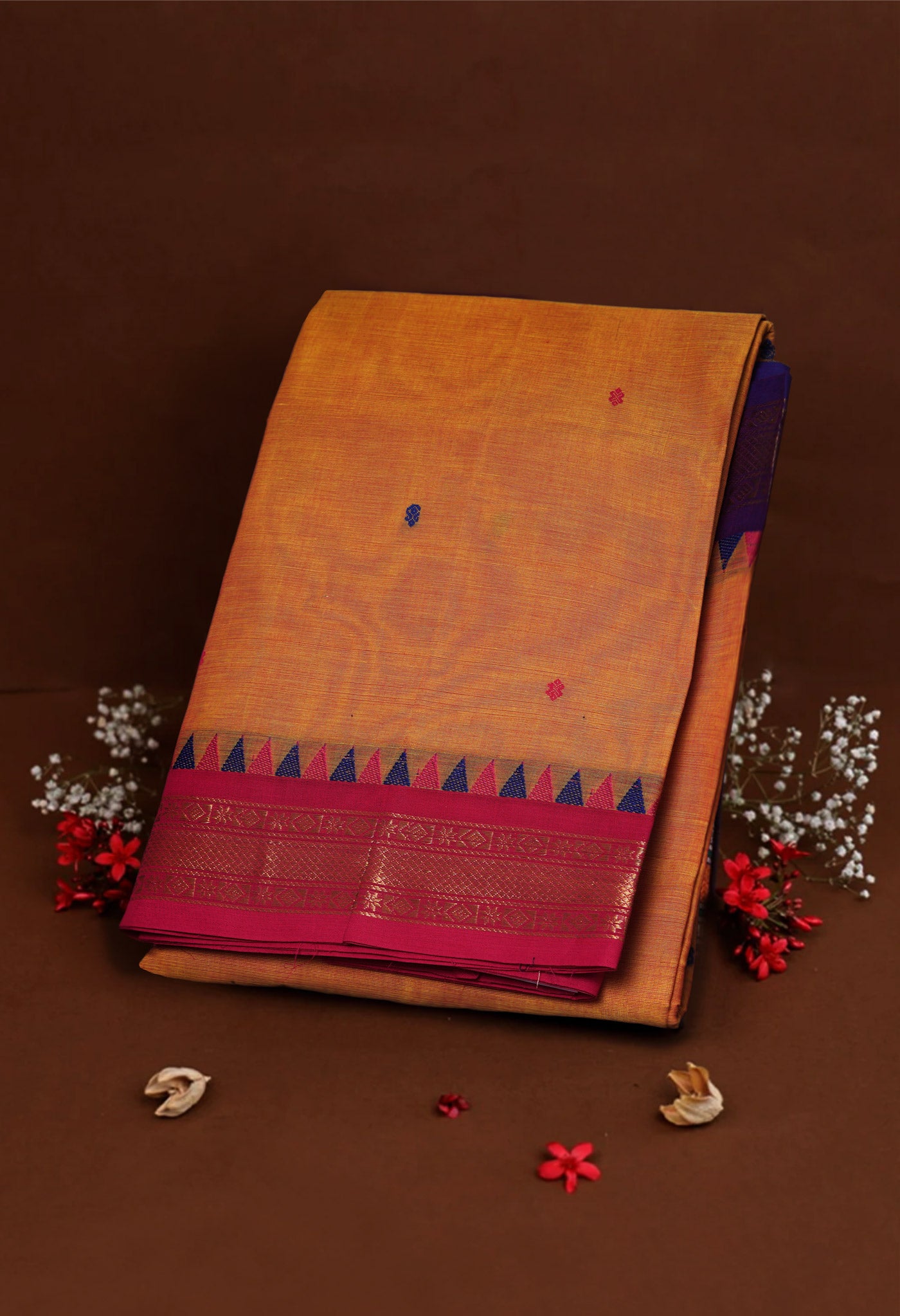 Turmeric Orange Pure Pavani Handcrafted Kanchi Cotton Saree-UNM82220