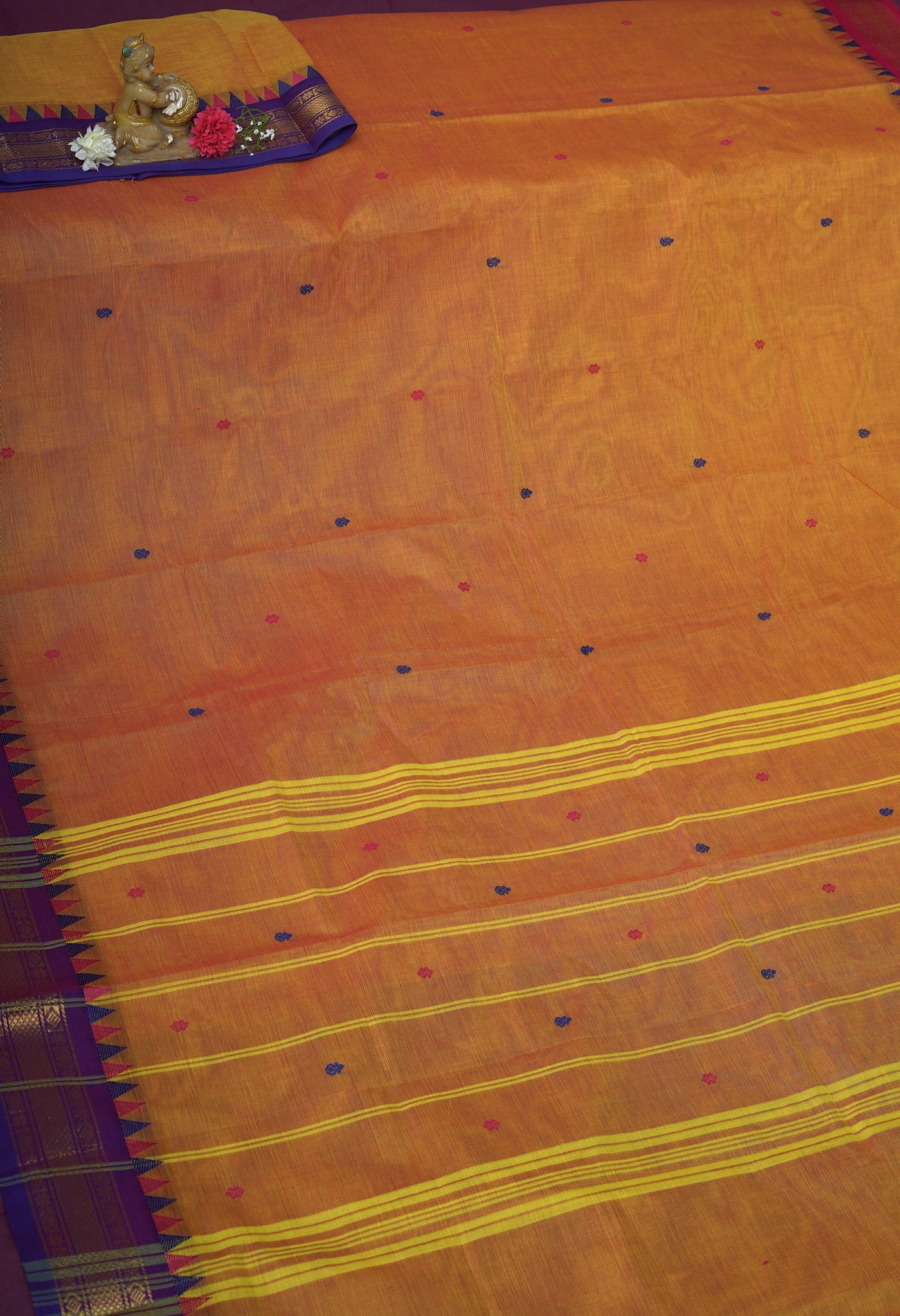 Turmeric Orange Pure Pavani Handcrafted Kanchi Cotton Saree-UNM82220