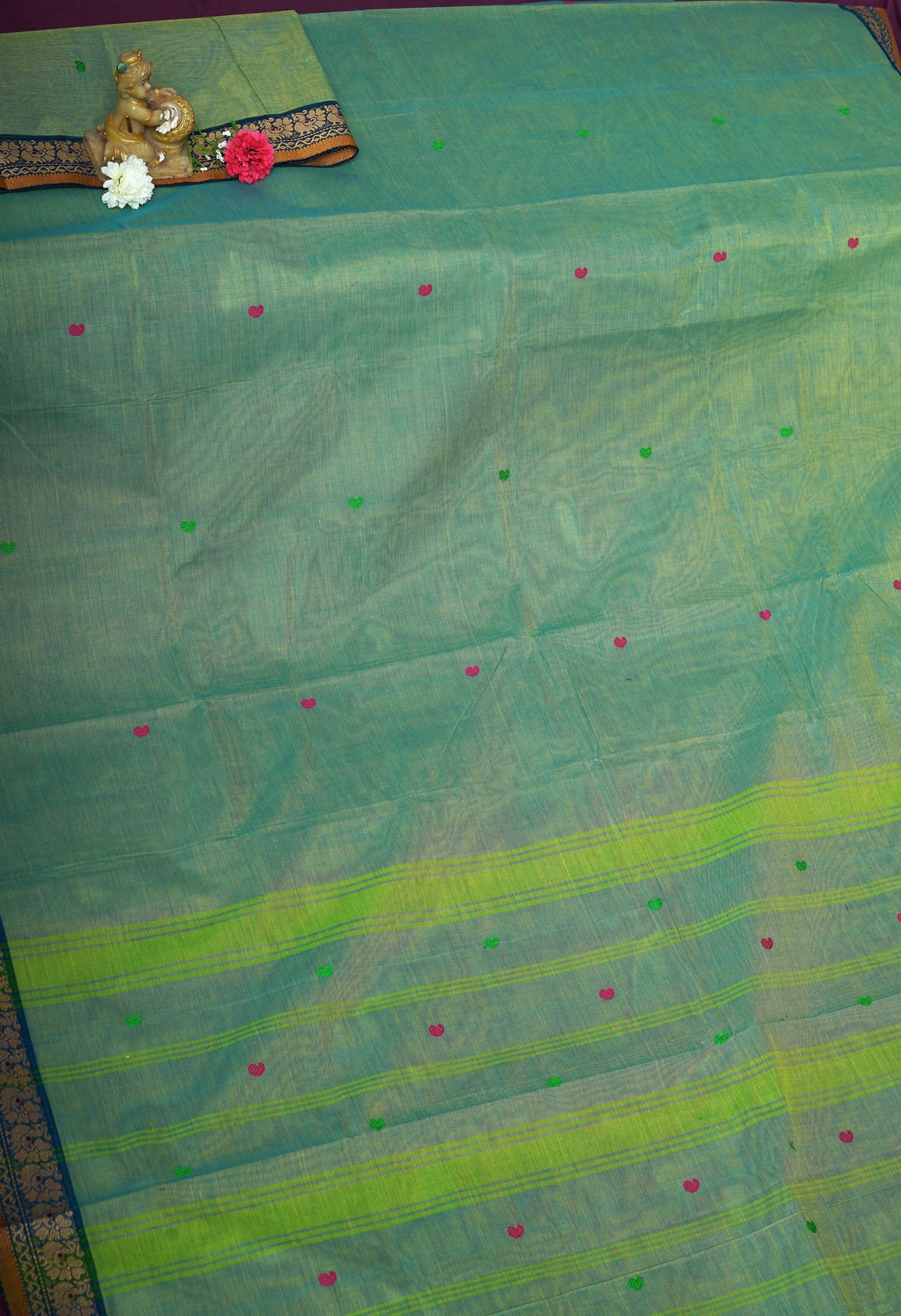 Green-Blue Pure Pavani Handcrafted Kanchi Cotton Saree-UNM82231