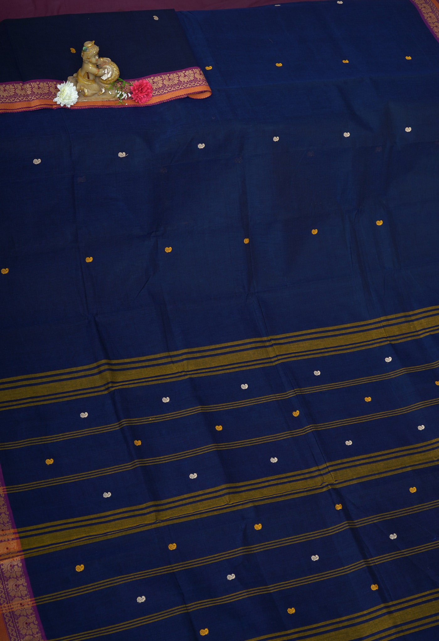 Navy Blue Pure Pavani Handcrafted Kanchi Cotton Saree-UNM82232
