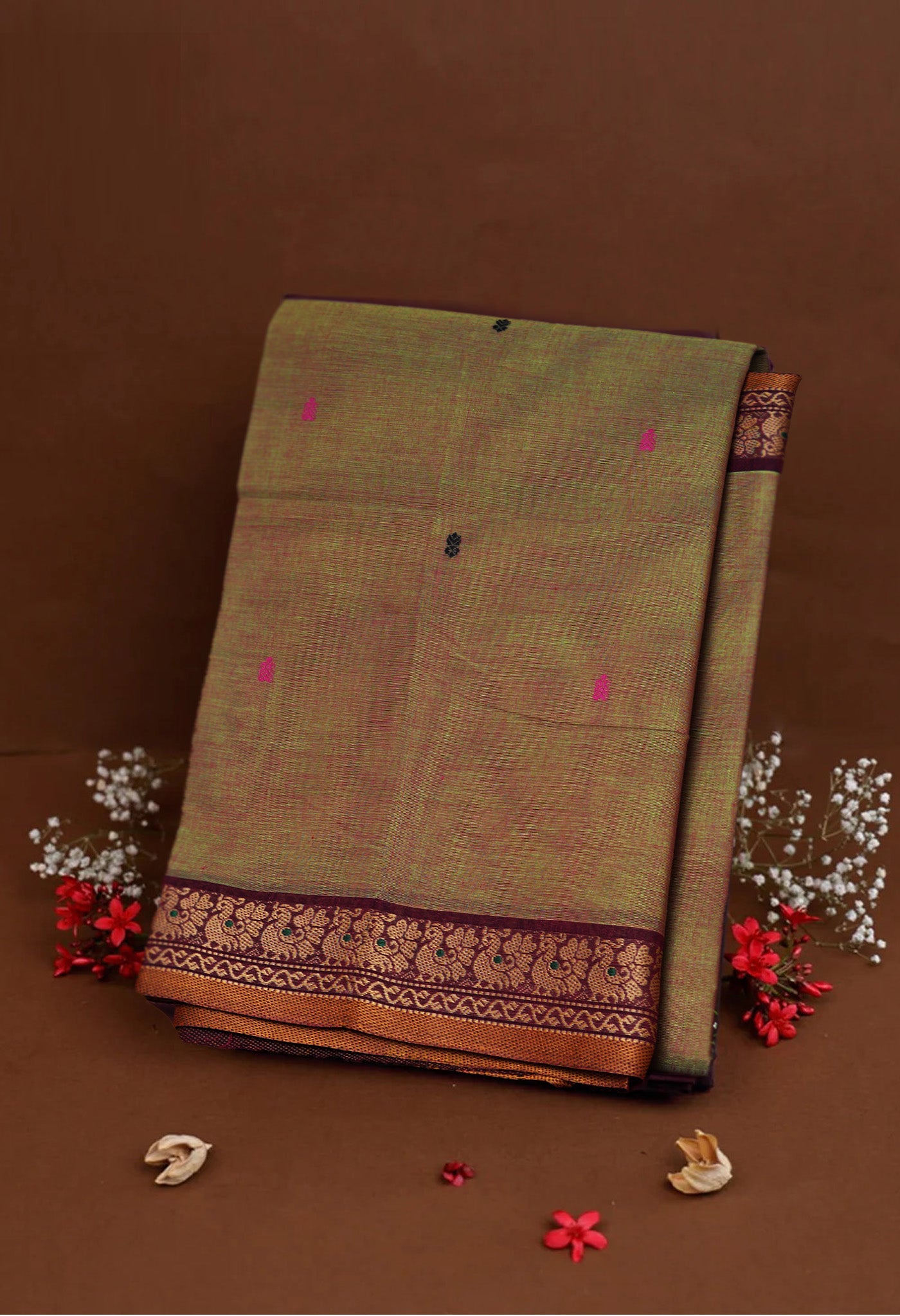 Mehendi Green Pure Pavani Handcrafted Kanchi Cotton Saree-UNM82234