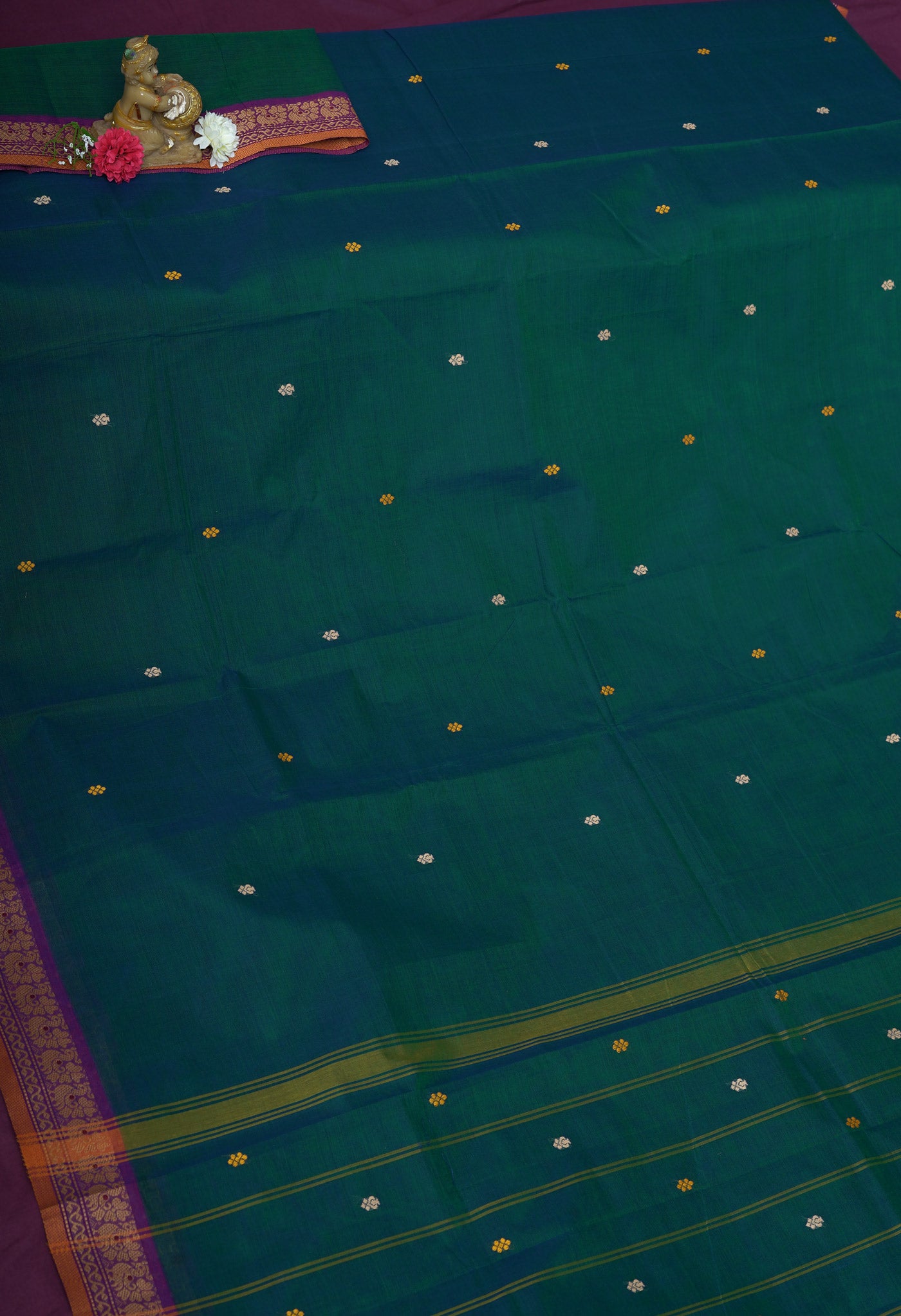 Peacock Green Pure Pavani Handcrafted Kanchi Cotton Saree-UNM82236