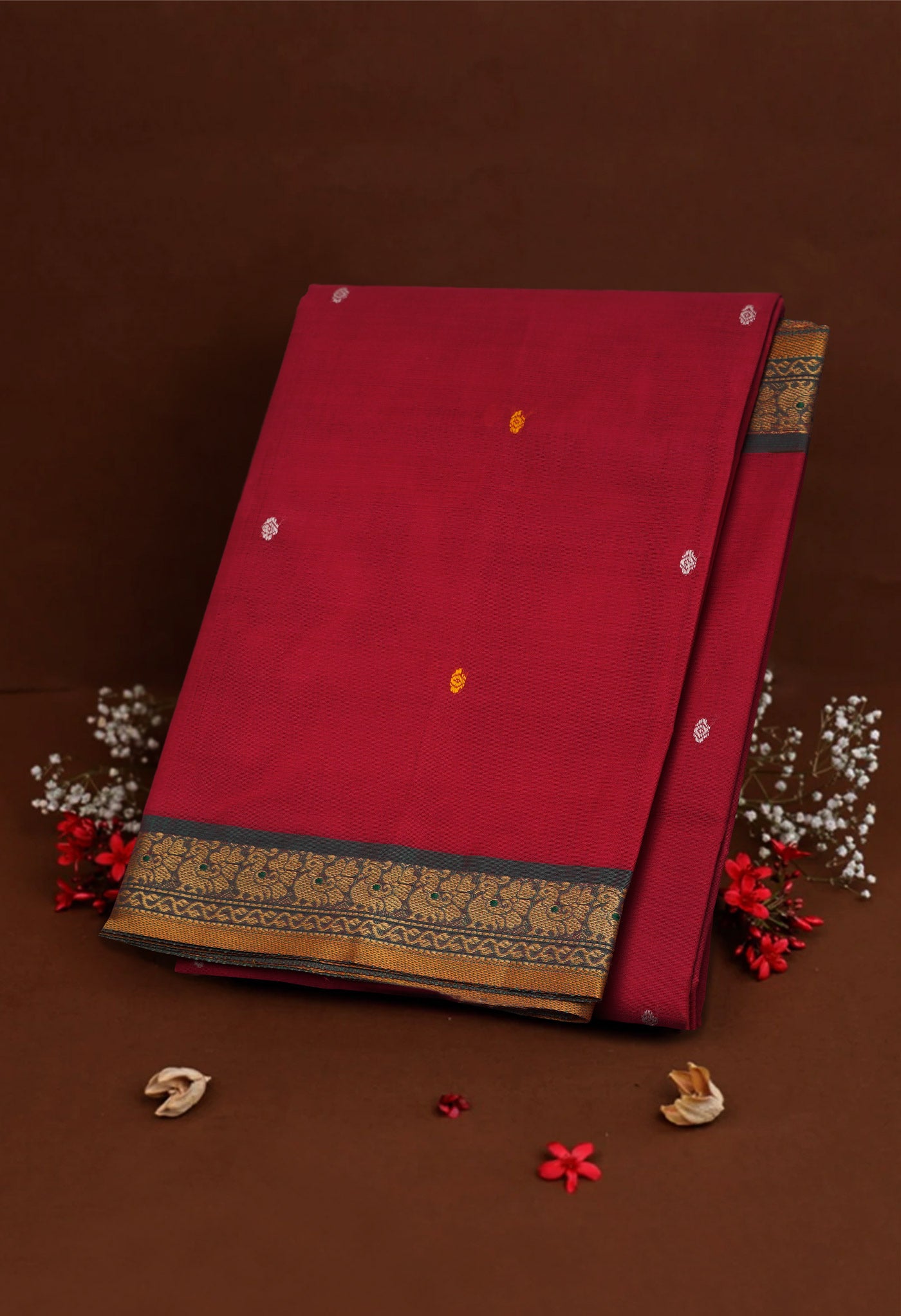 Red Pure Pavani Handcrafted Kanchi Cotton Saree-UNM82237