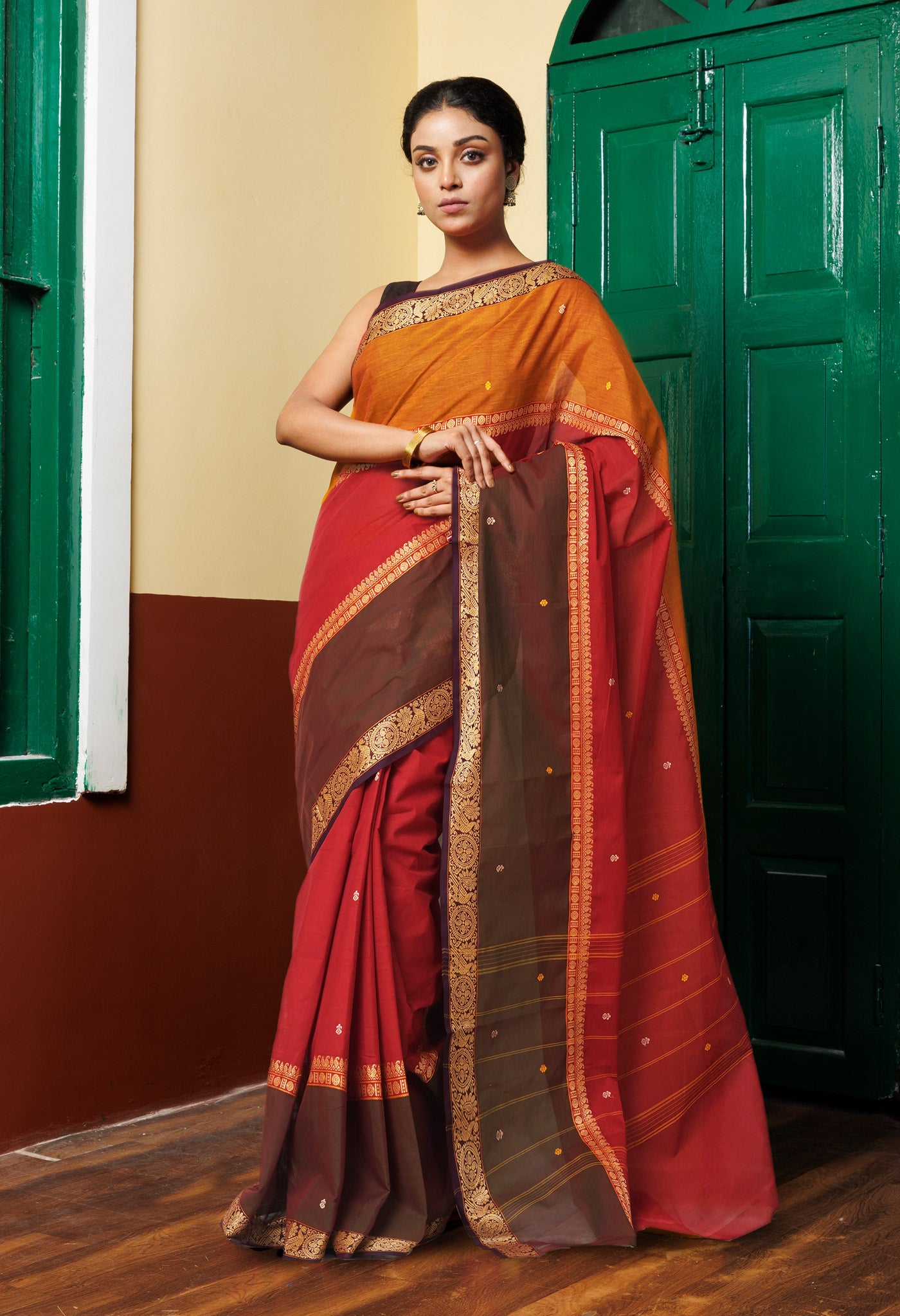 Red Pure Pavani Handcrafted Kanchi Cotton Saree-UNM82244