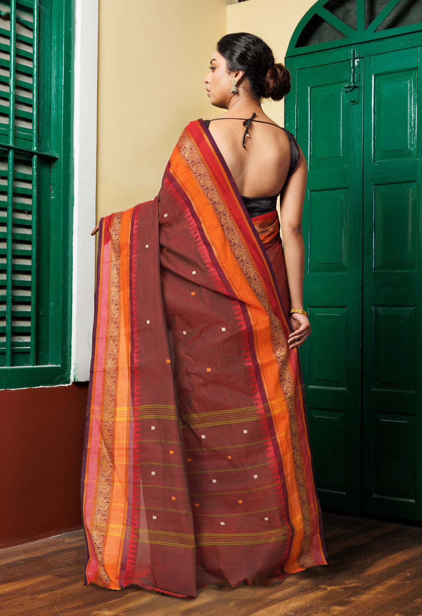 Green-Red Pure Pavani Handcrafted Kanchi Cotton Saree-UNM82253
