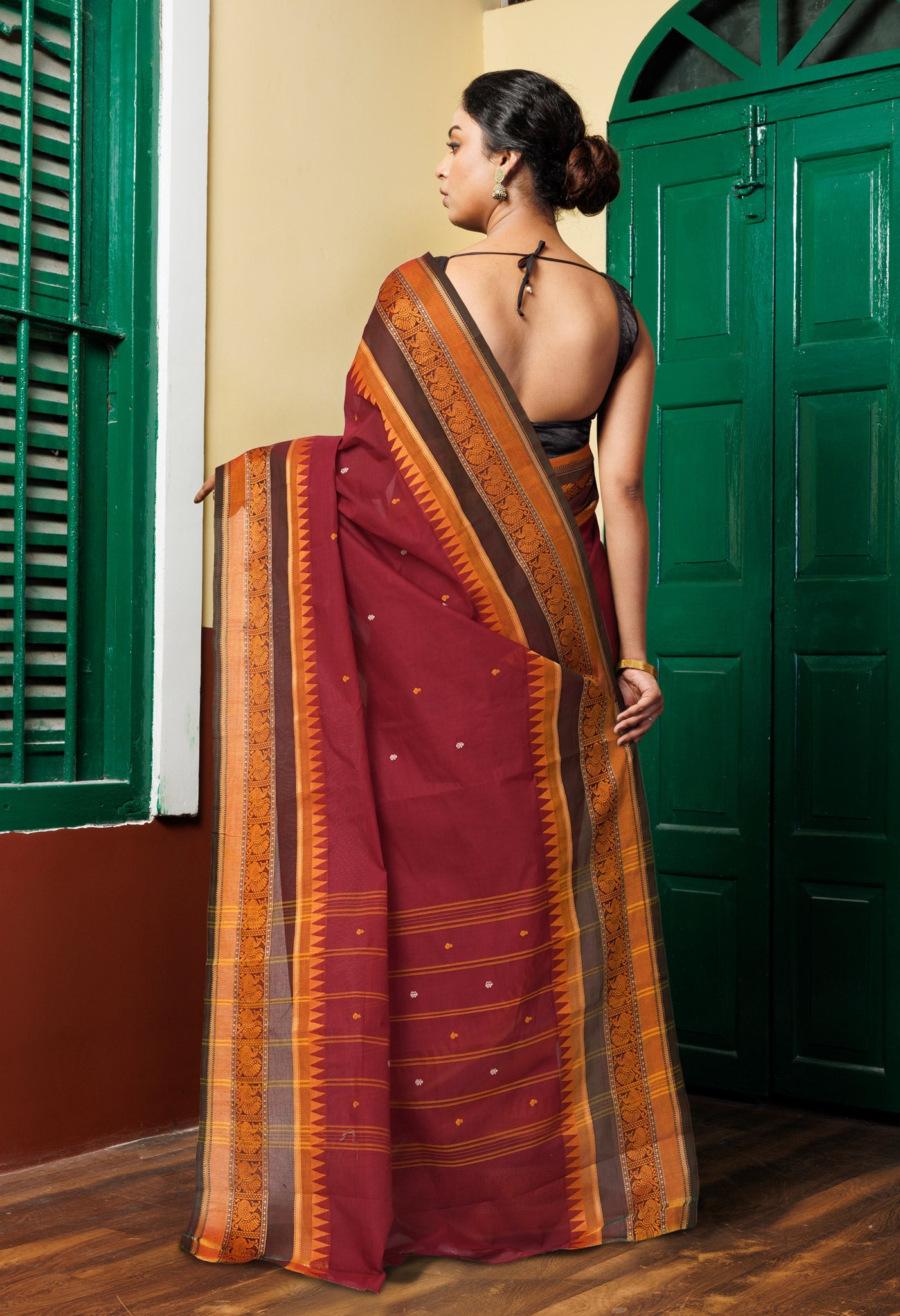 Maroon Pure Pavani Handcrafted Kanchi Cotton Saree-UNM82255