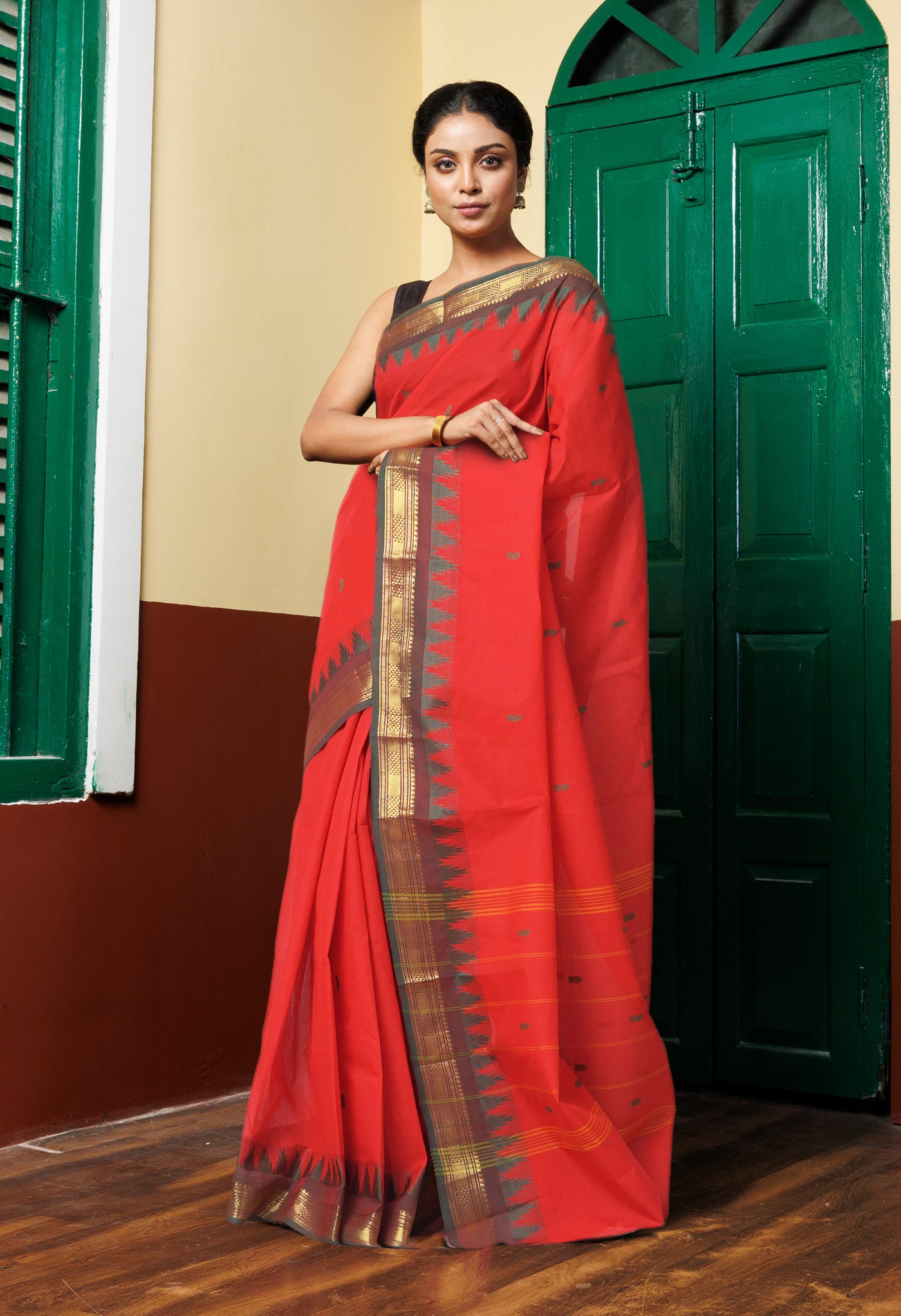 Red Pure Pavani Handcrafted Kanchi Cotton Saree-UNM82260