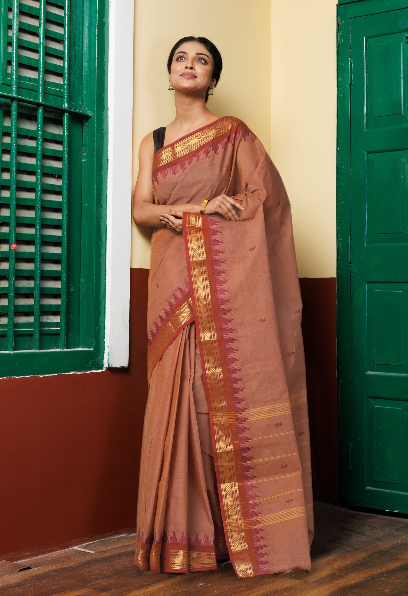 Blush Pink Pure Pavani Handcrafted Kanchi Cotton Saree-UNM82264