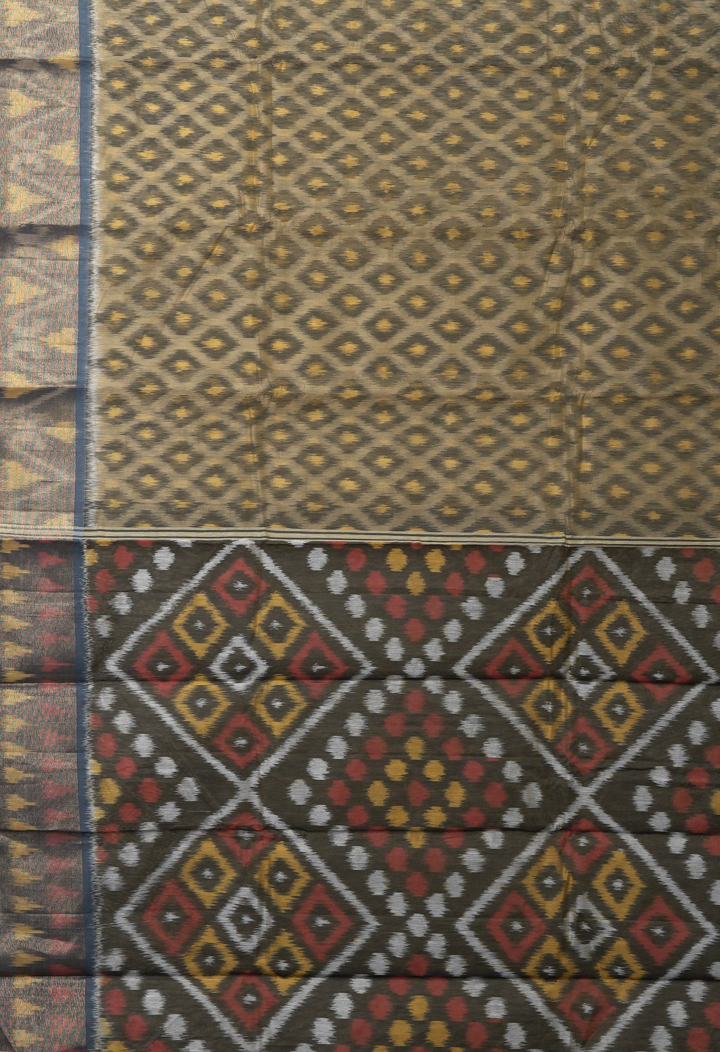 Pale Green-Grey Pure Pochampally Cotton Silk Saree-UNM82273