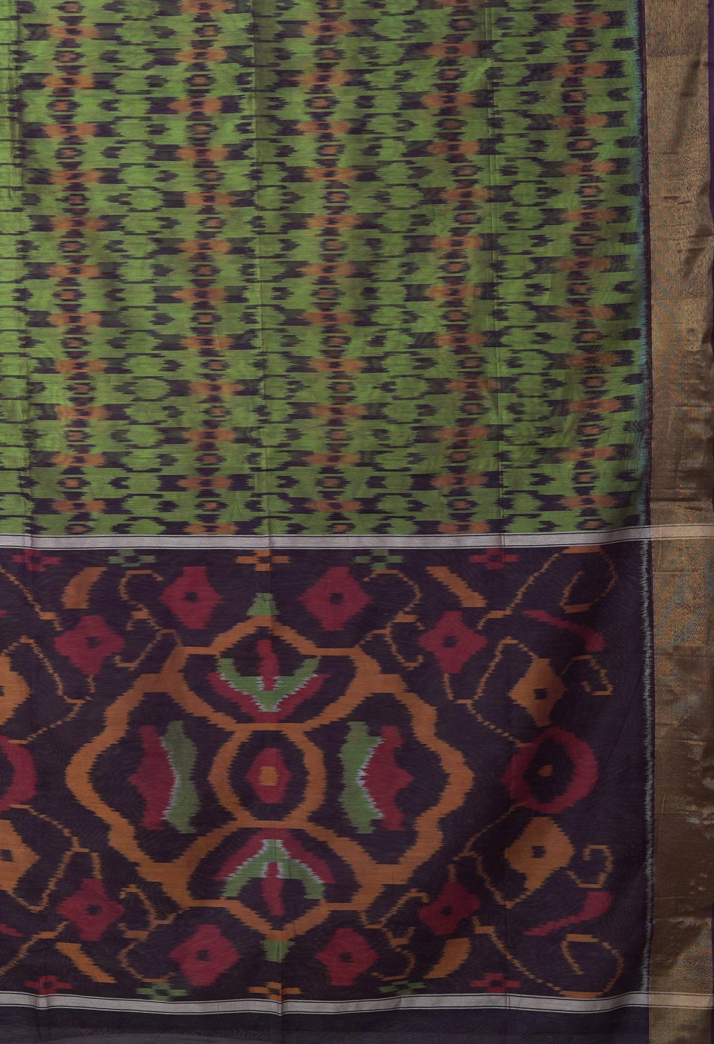 Green-Dark Purple Pure Pochampally Cotton Silk Saree-UNM82286
