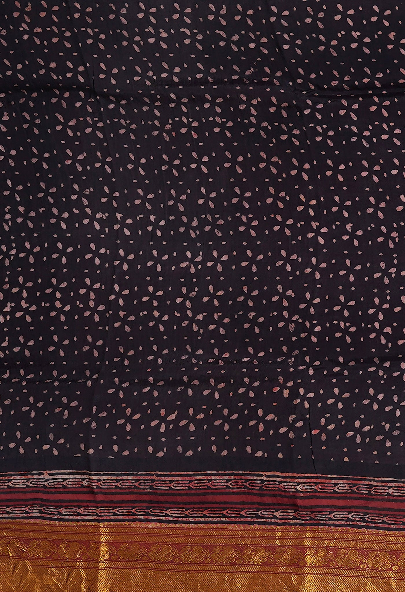 Black-Maroon Pure Ajrakh Printed Soft Silk Saree-UNM82296