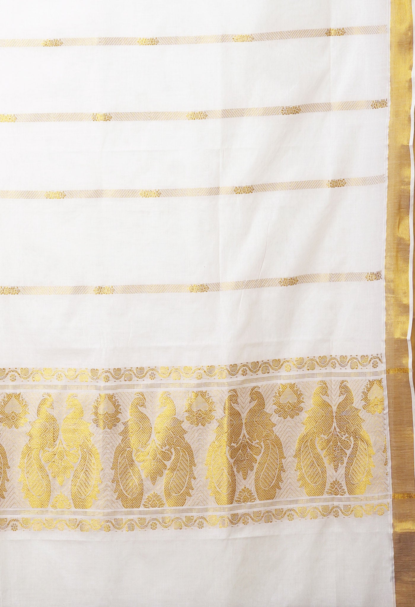 Ivory Pure Kerala Kasavu Cotton Saree-UNM82325