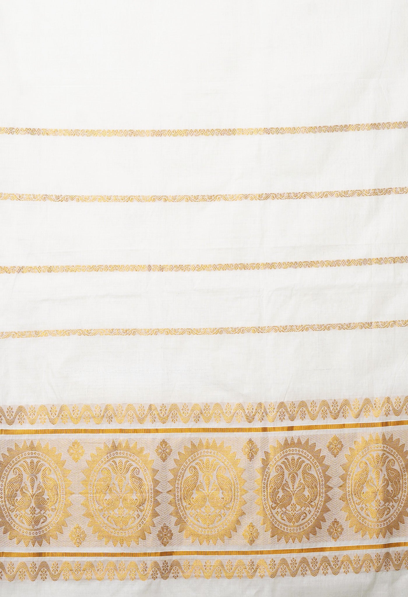 Ivory Pure Kerala Kasavu Cotton Saree-UNM82371