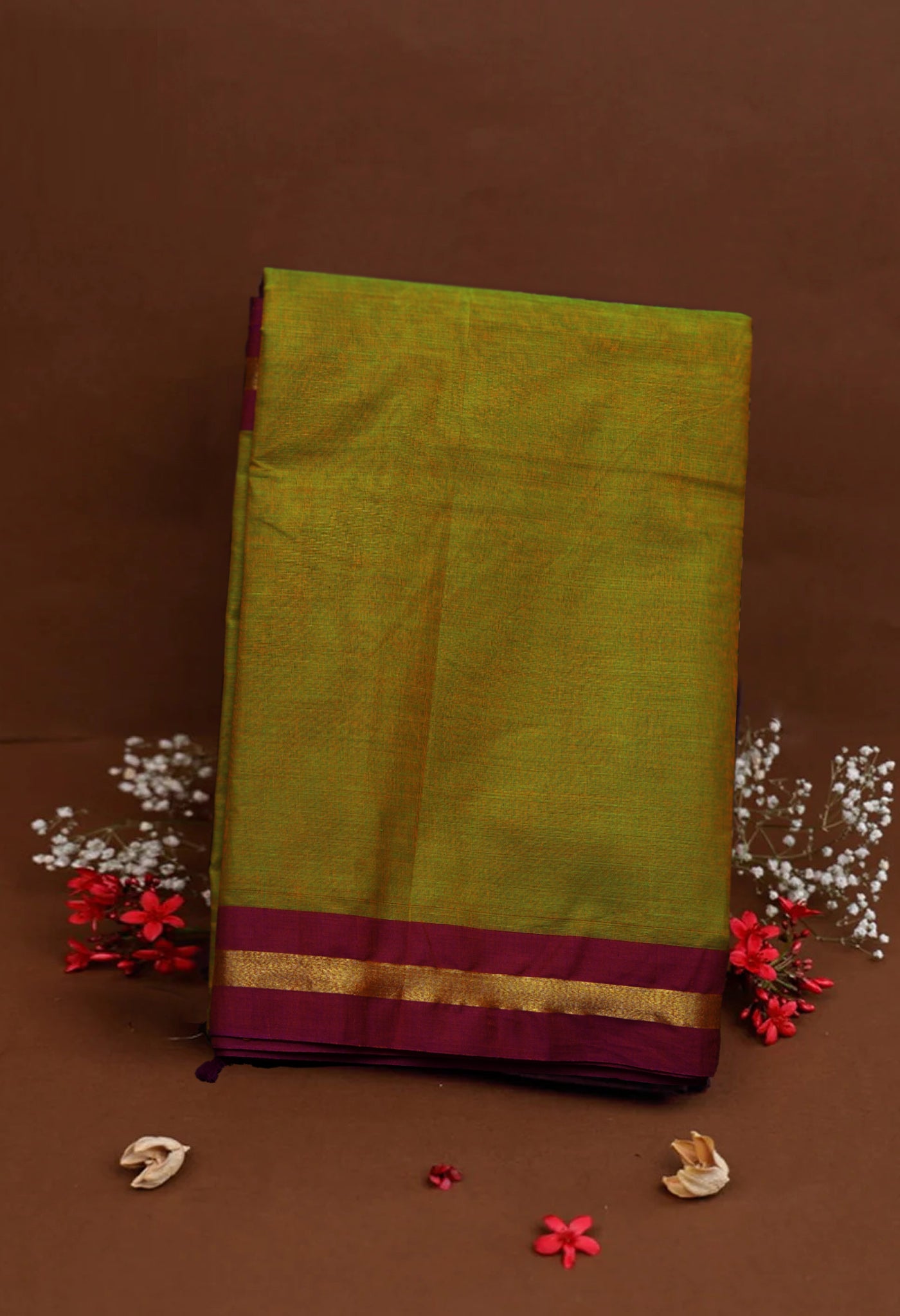 Mehindhi Green Pure Pavani Handcrafted Kanchi Cotton Saree-UNM82387