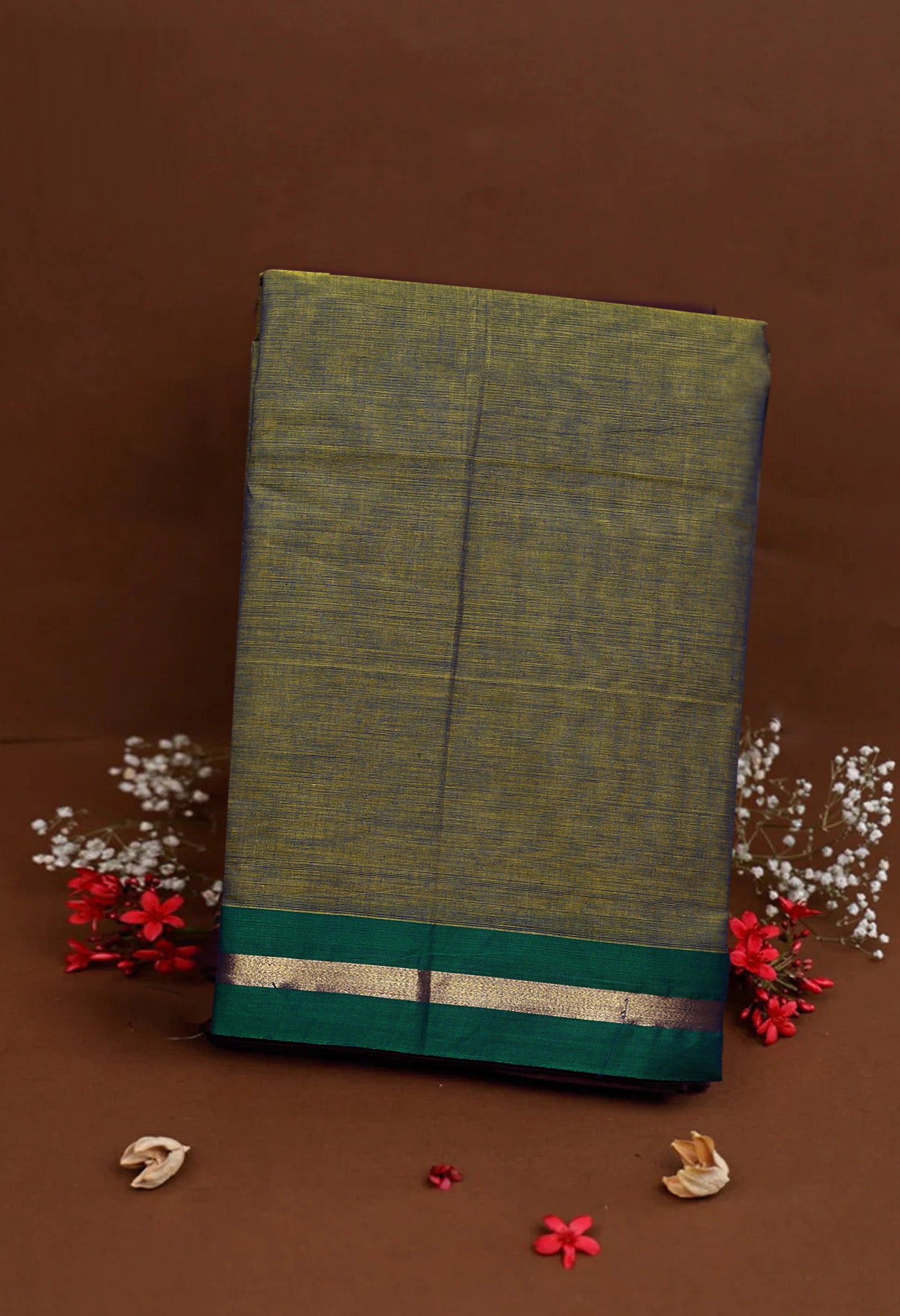 Olive Green Pure Pavani Handcrafted Kanchi Cotton Saree-UNM82388