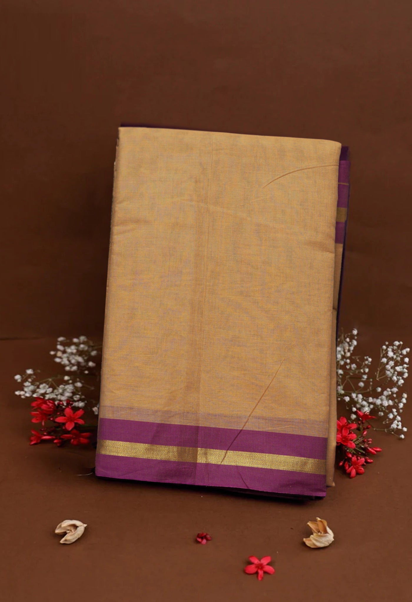 Cream Pure Pavani Handcrafted Kanchi Cotton Saree-UNM82392