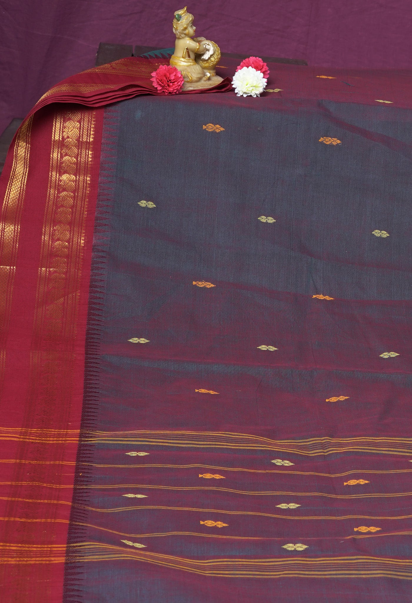 Peacock Green Pure Pavani Handcrafted Kanchi Cotton Saree-UNM82403