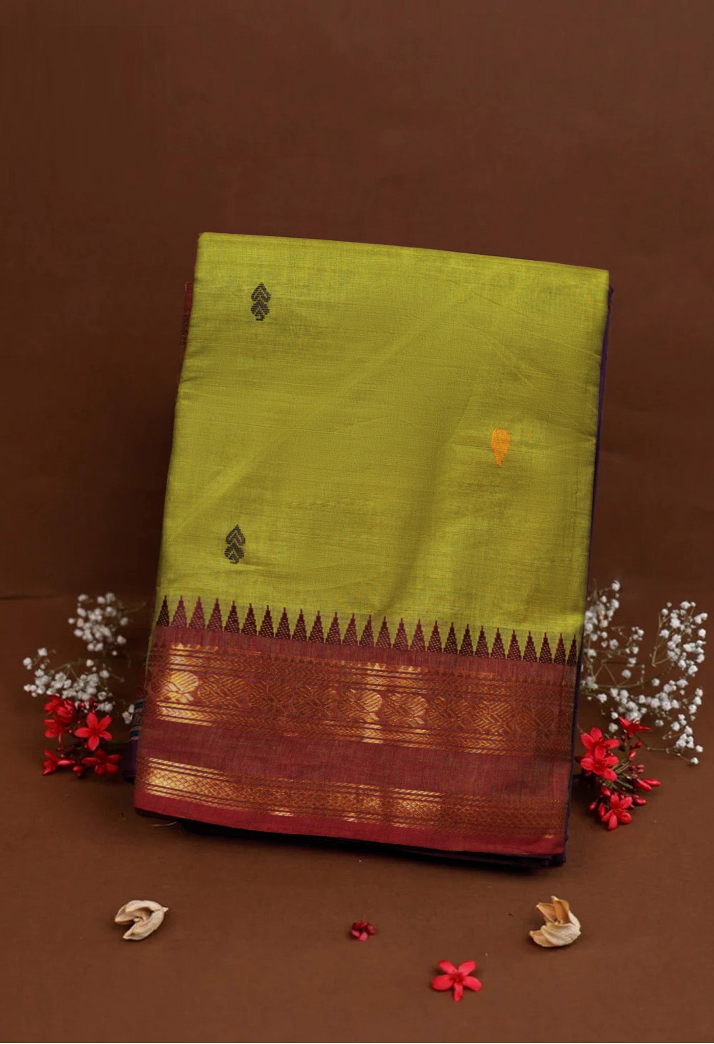 Mehindhi Green Pure Pavani Handcrafted Kanchi Cotton Saree-UNM82404