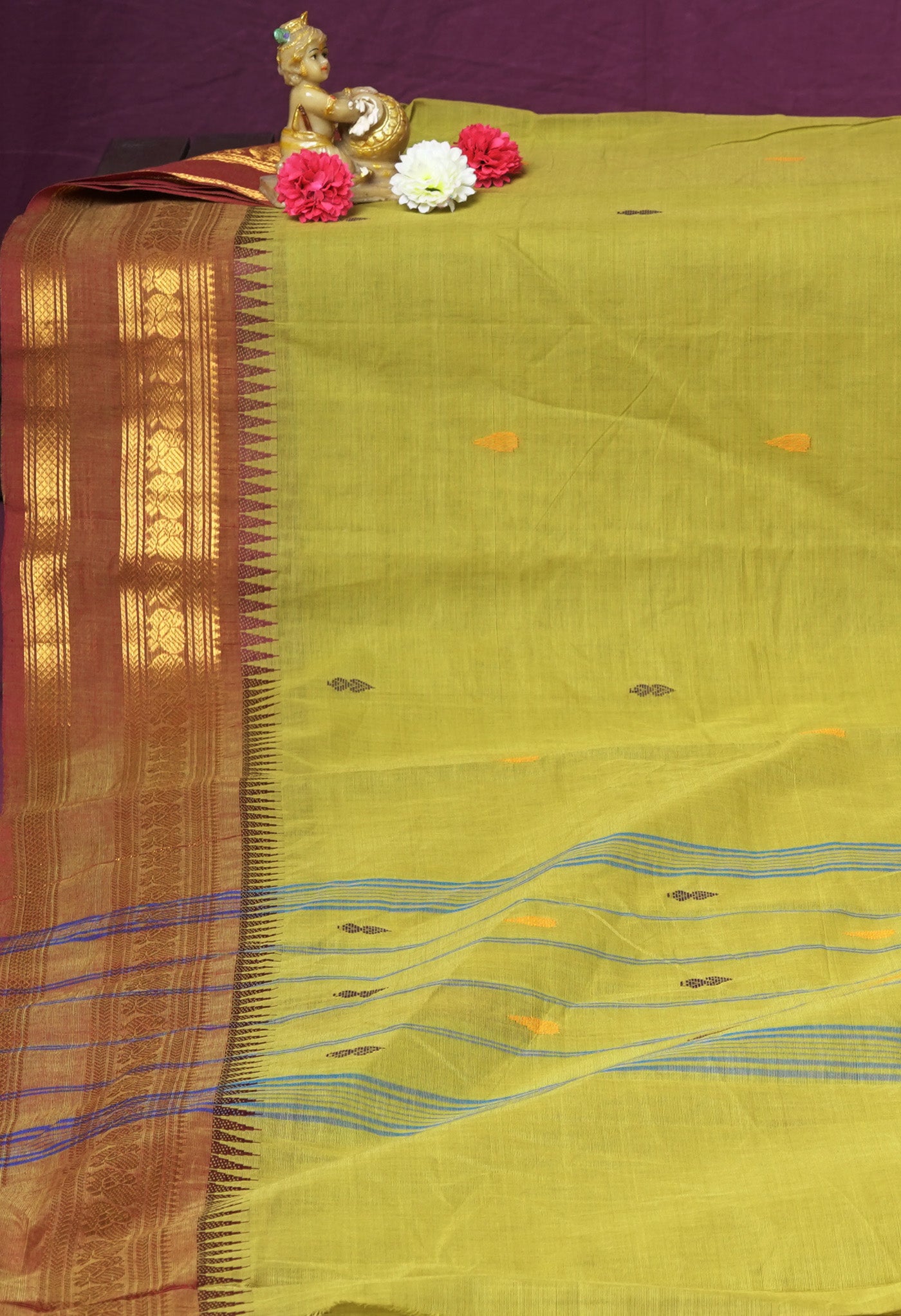Mehindhi Green Pure Pavani Handcrafted Kanchi Cotton Saree-UNM82404