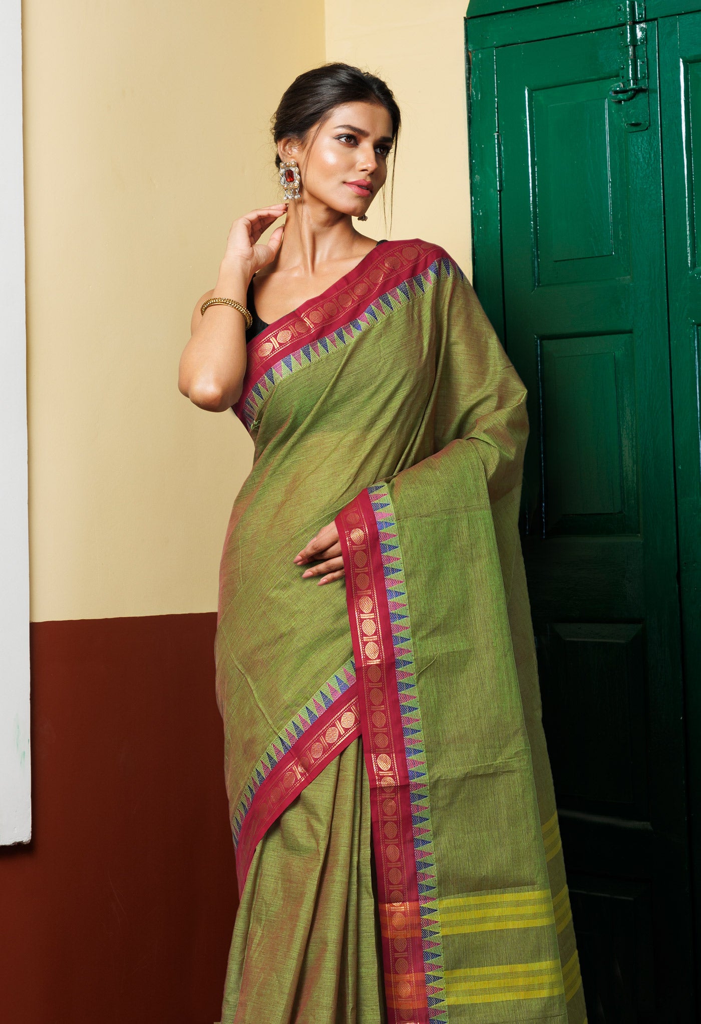 Green Pure Pavani Handcrafted Kanchi Cotton Saree-UNM82408