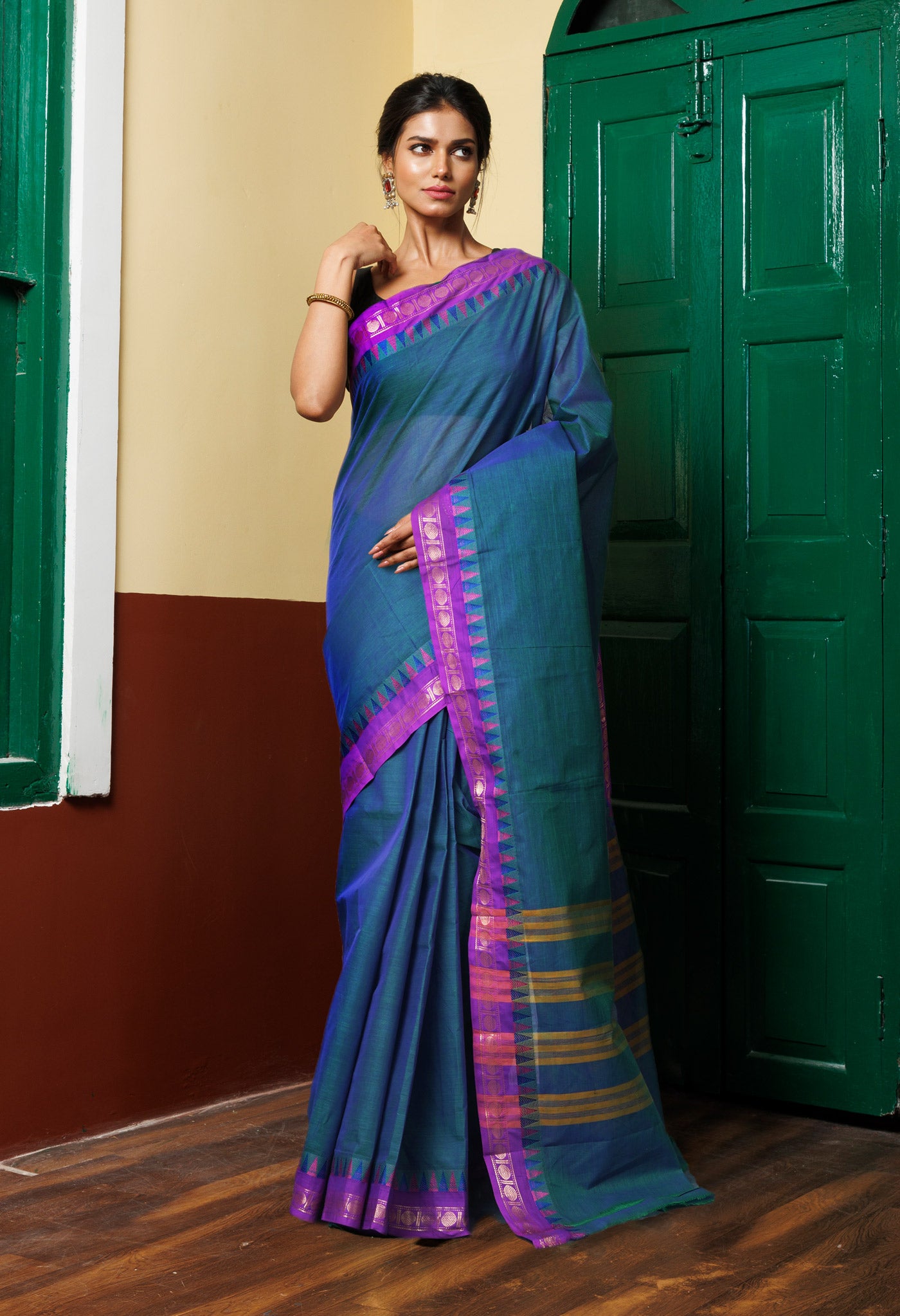 Green Pure Pavani Handcrafted Kanchi Cotton Saree-UNM82411