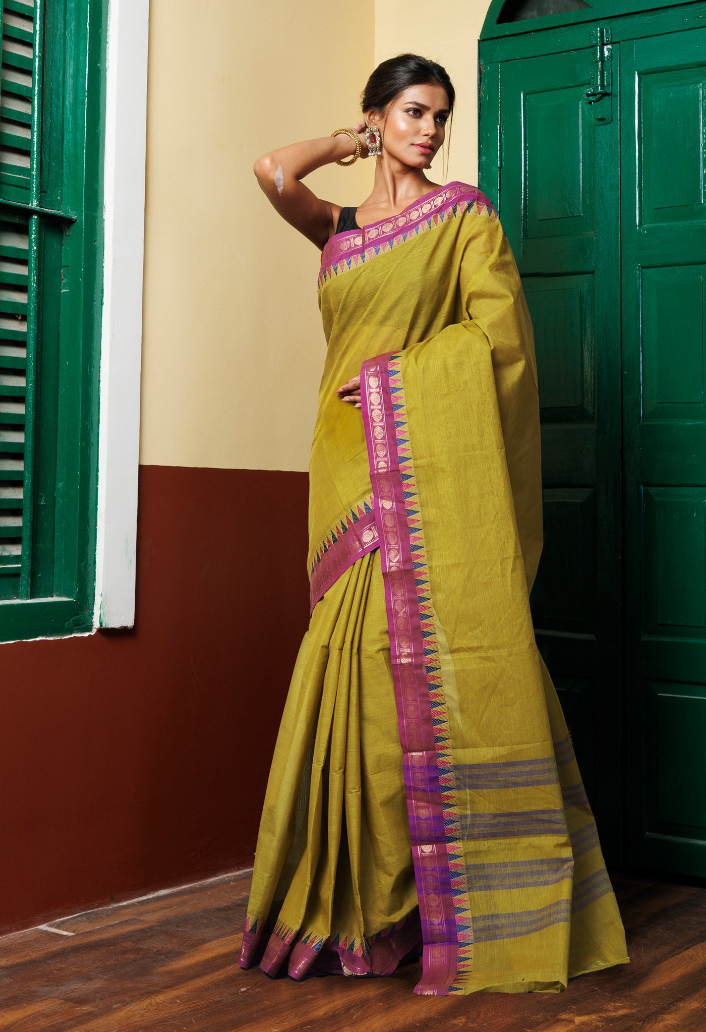 Green Pure Pavani Handcrafted Kanchi Cotton Saree-UNM82414