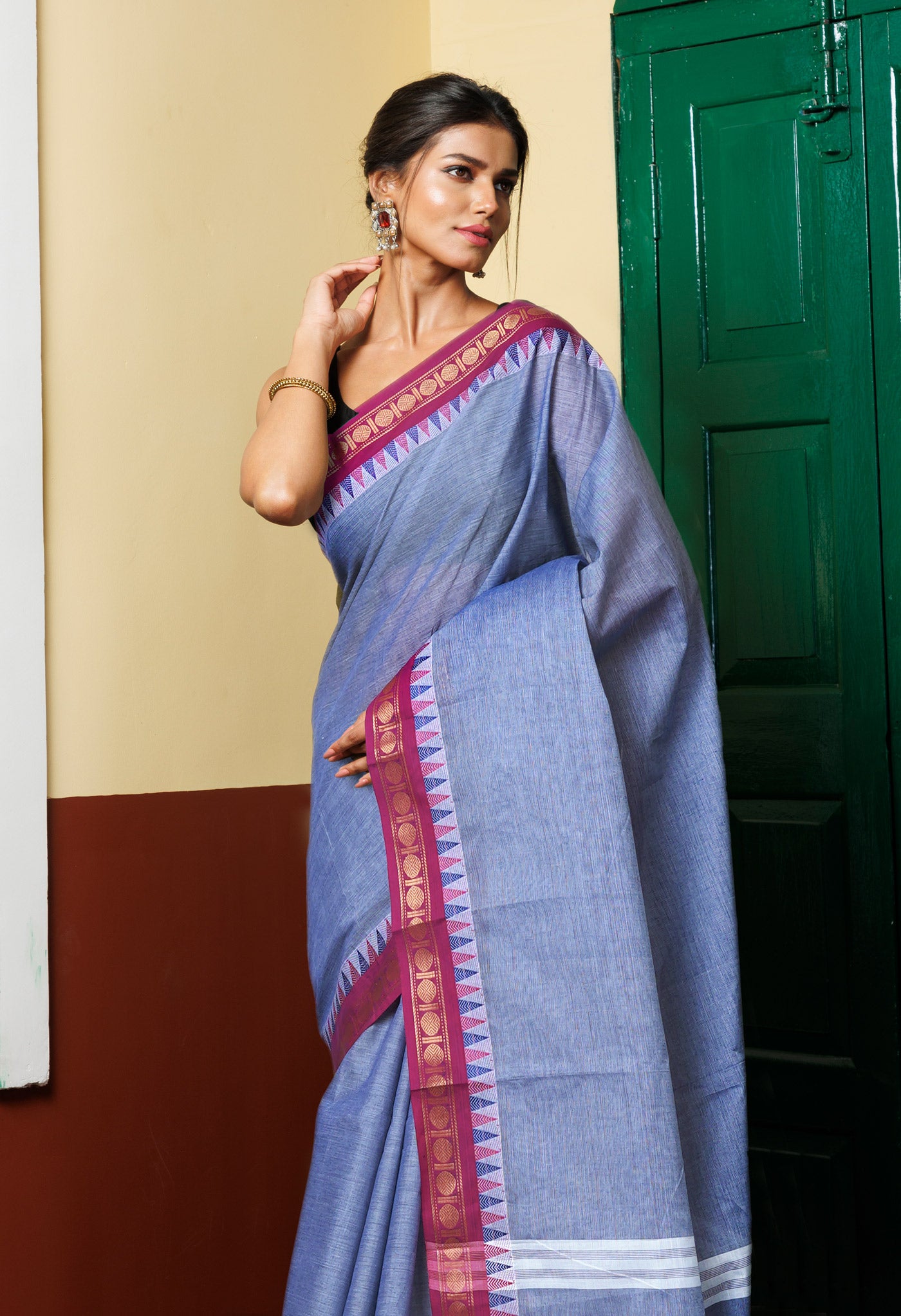 Grey Pure Pavani Handcrafted Kanchi Cotton Saree-UNM82416