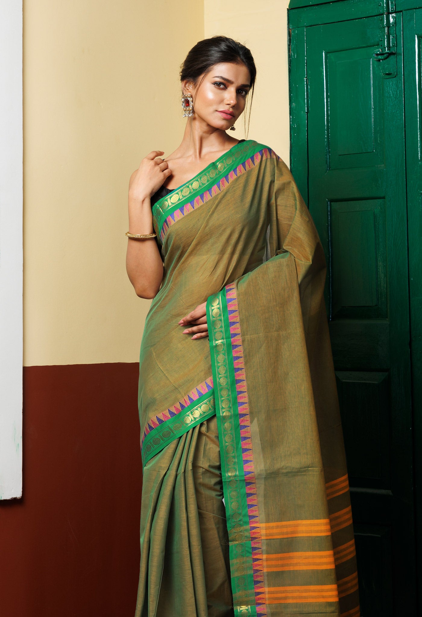 Green Pure Pavani Handcrafted Kanchi Cotton Saree-UNM82417