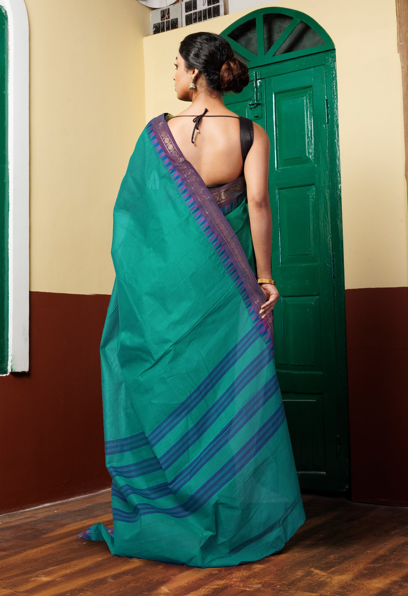 Turquoise Green Pure Pavani Handcrafted Kanchi Cotton Saree-UNM82419