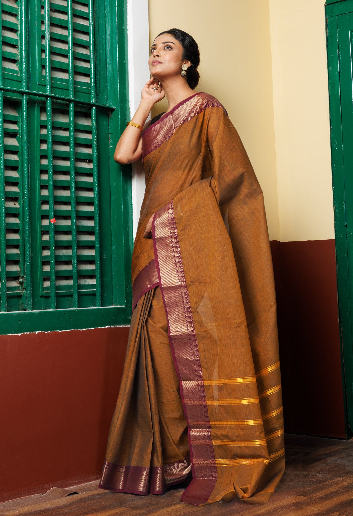 Rust Orange Pure Pavani Handcrafted Kanchi Cotton Saree-UNM82421