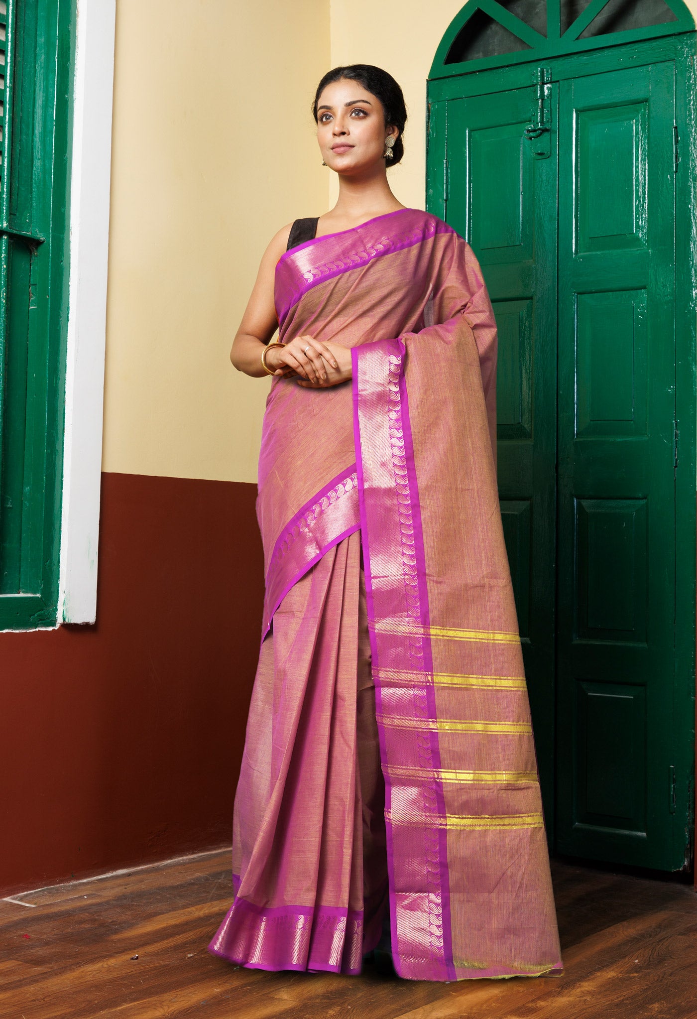 Blush Pink Pure Pavani Handcrafted Kanchi Cotton Saree-UNM82423