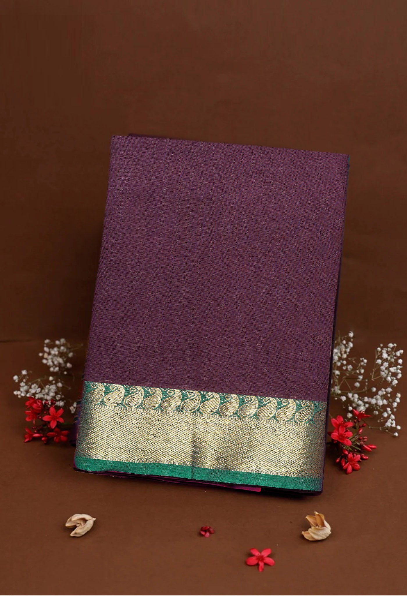 Dark Brown Pure Pavani Handcrafted Kanchi Cotton Saree-UNM82424