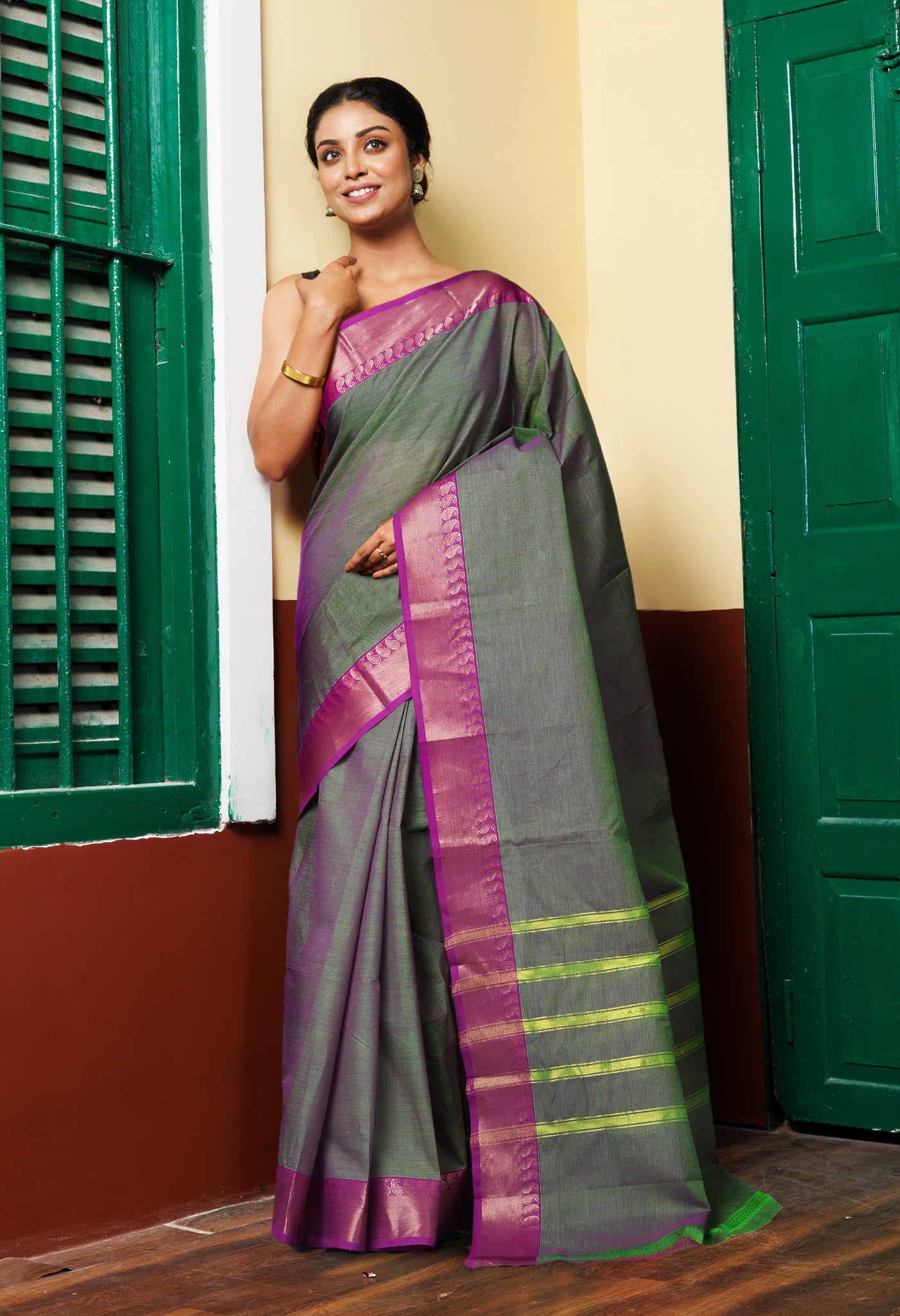 Green Pure Pavani Handcrafted Kanchi Cotton Saree-UNM82426