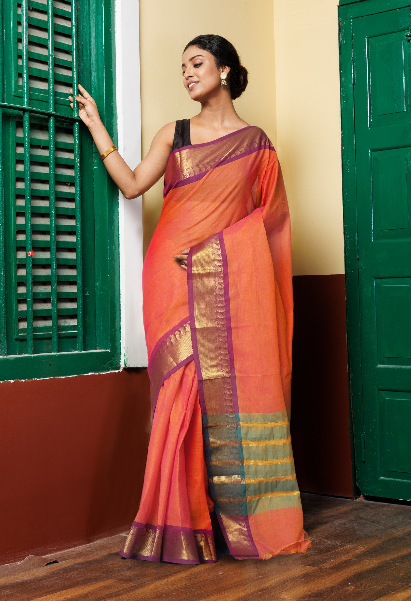 Orange Pure Pavani Handcrafted Kanchi Cotton Saree-UNM82427