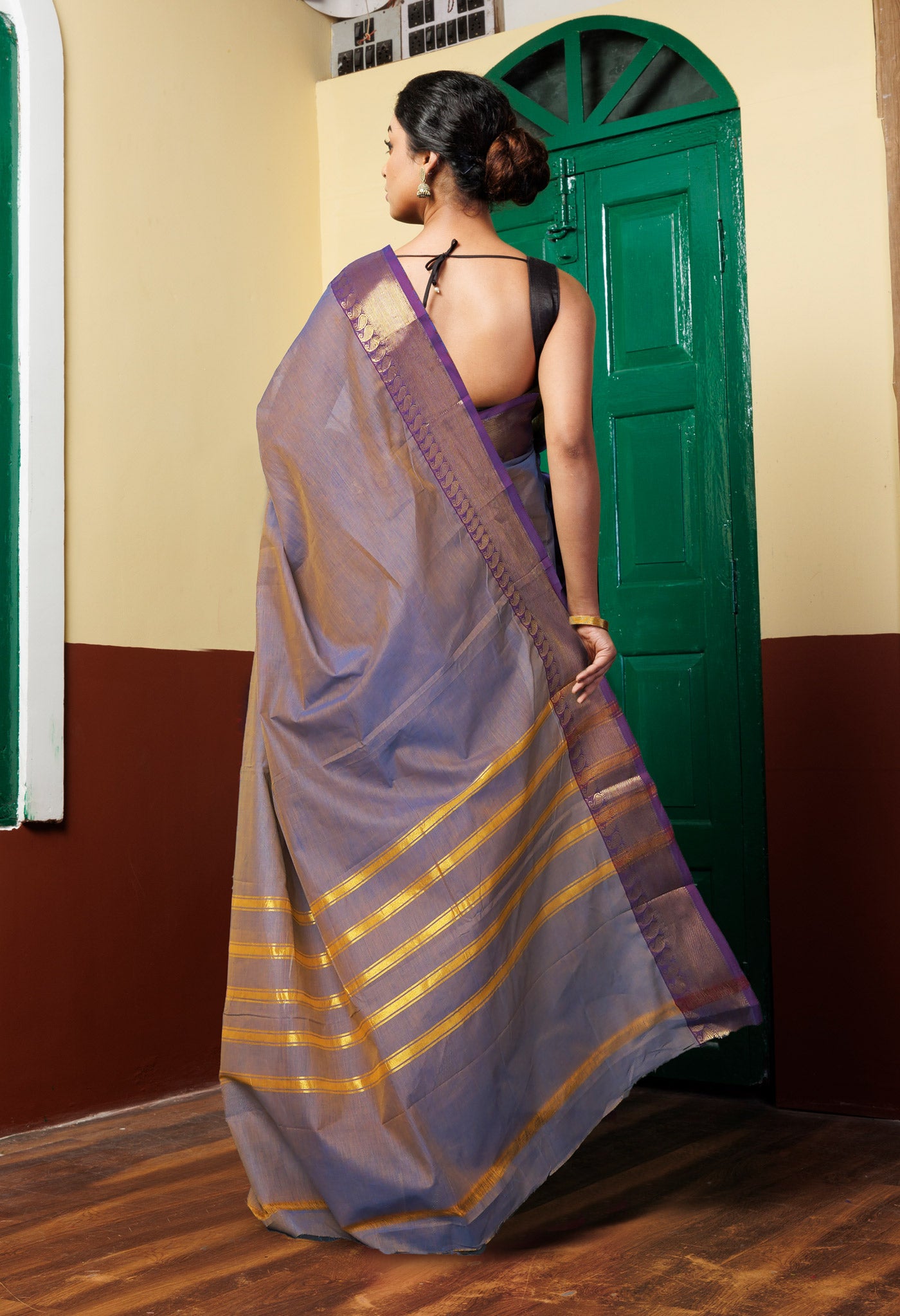 Copper Orange Pure Pavani Handcrafted Kanchi Cotton Saree-UNM82428