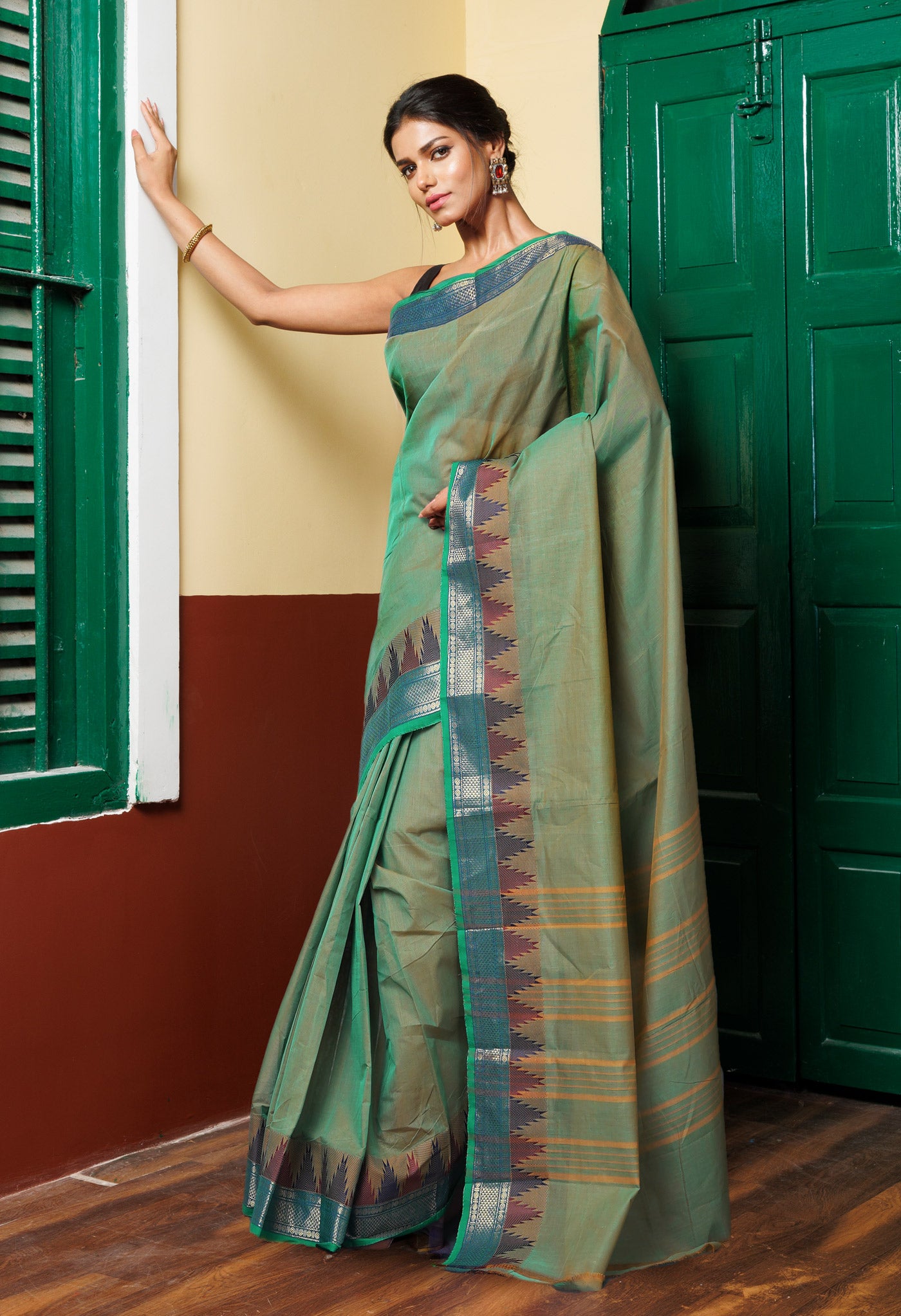 Green Pure Pavani Handcrafted Kanchi Cotton Saree-UNM82435