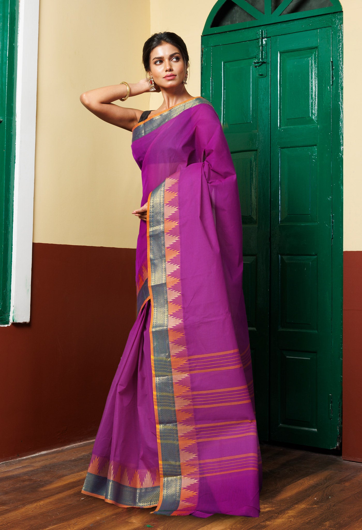 Purple Pure Pavani Handcrafted Kanchi Cotton Saree-UNM82439