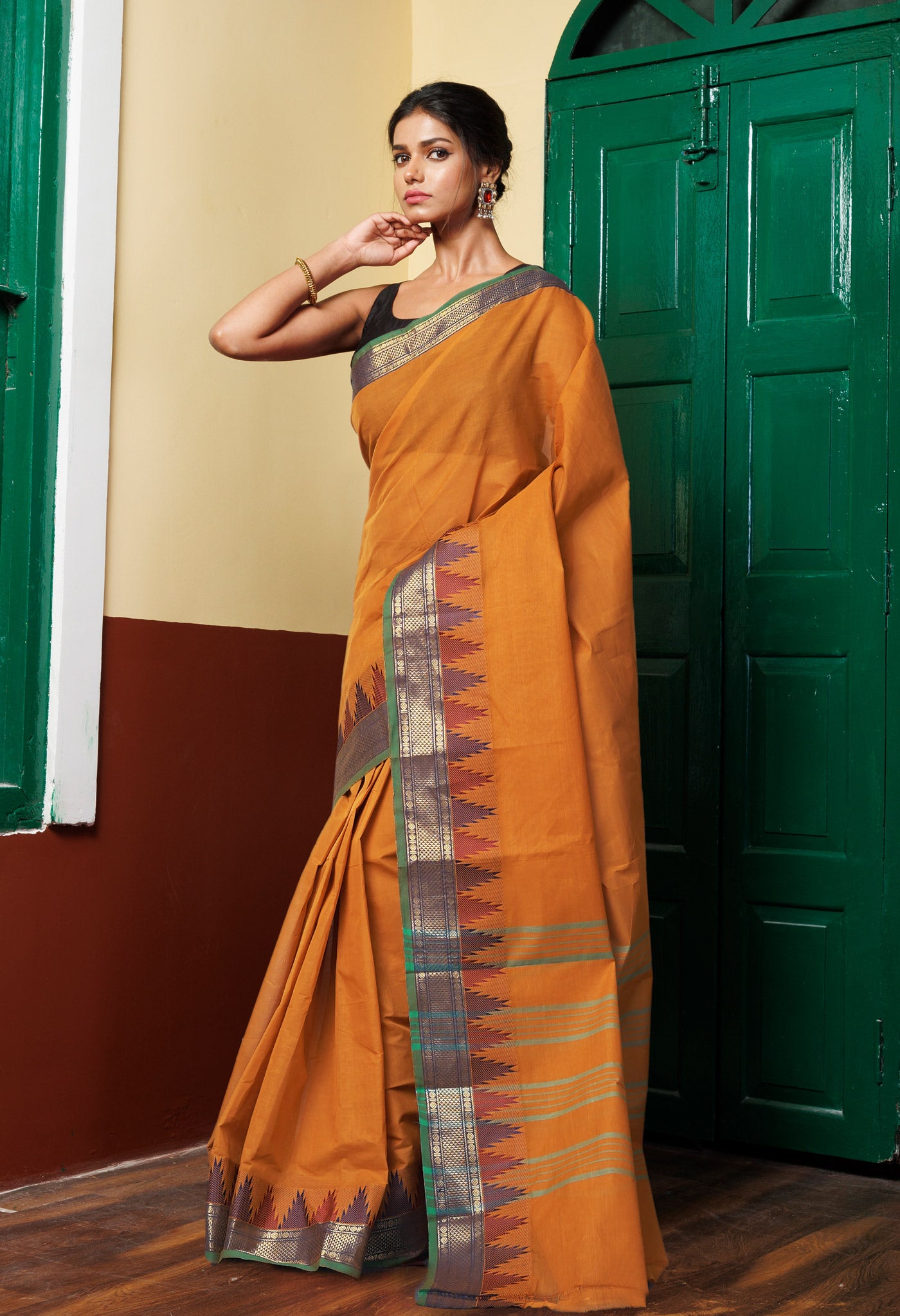 Mustard Yellow Pure Pavani Handcrafted Kanchi Cotton Saree-UNM82441