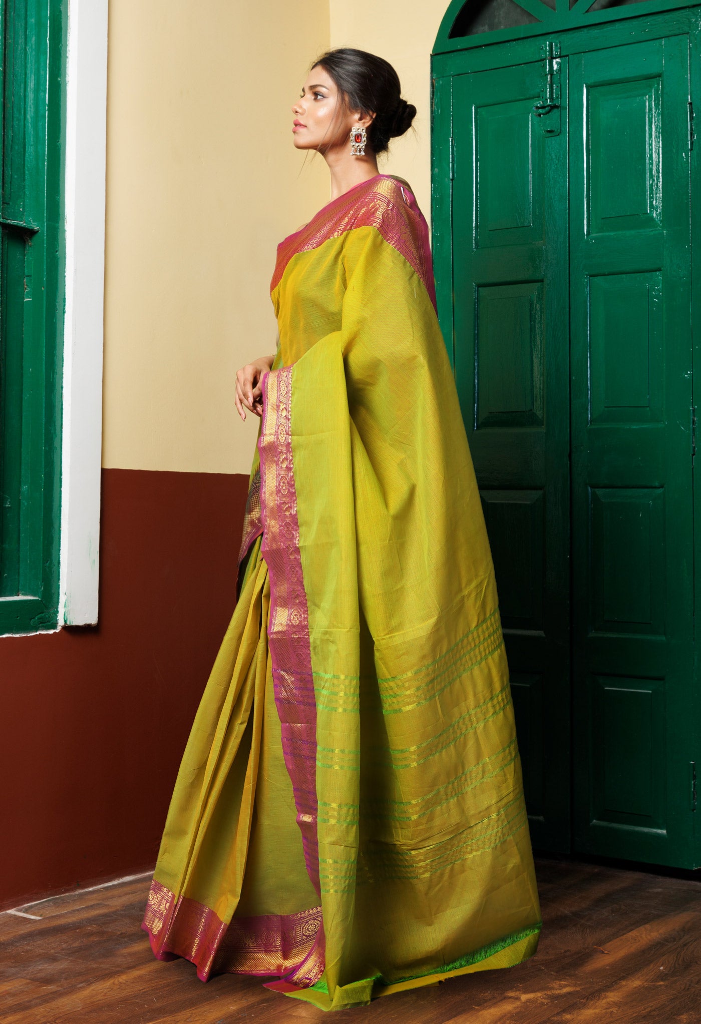 Mehindhi Green Pure Pavani Handcrafted Kanchi Cotton Saree-UNM82453