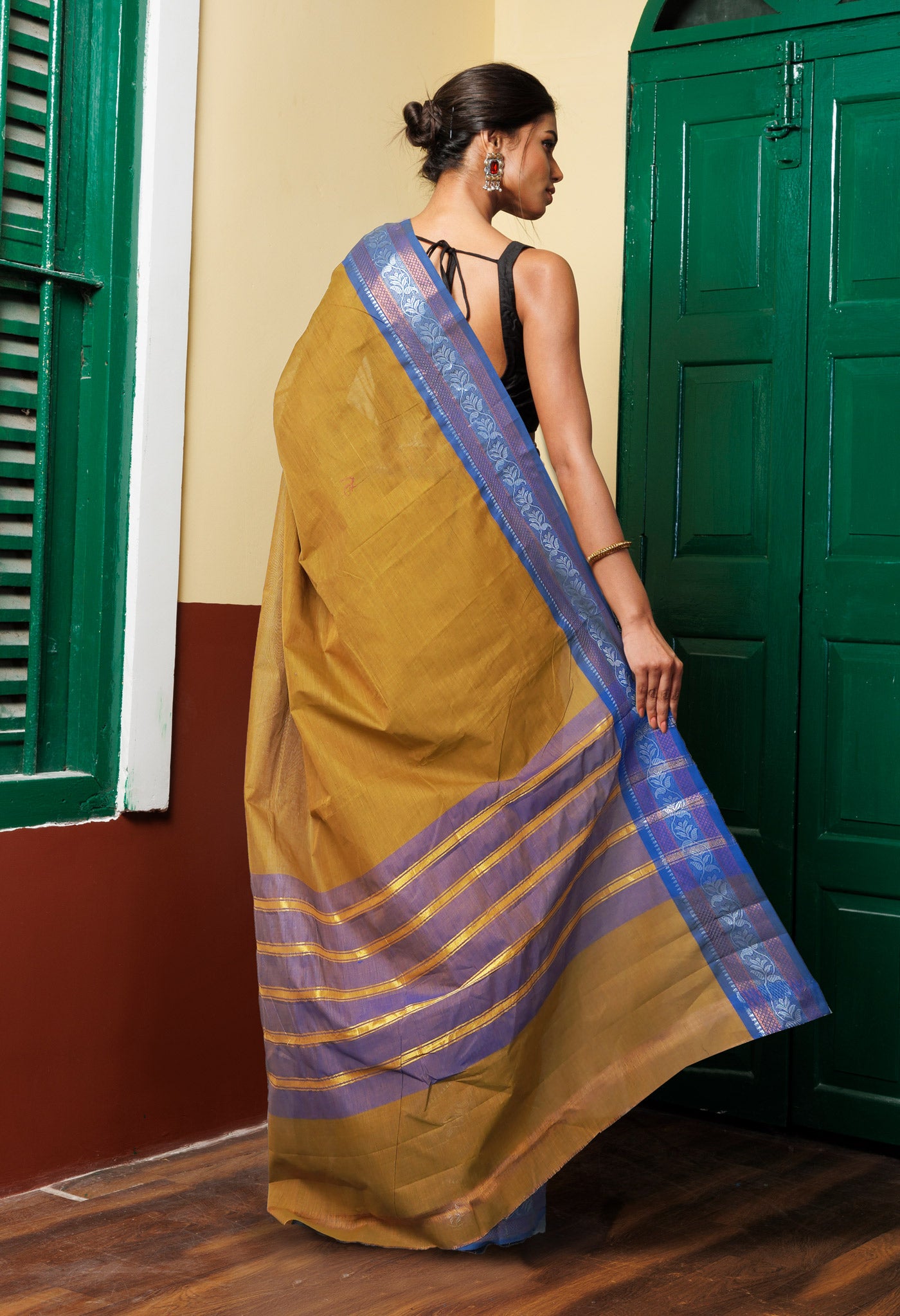 Mustard Yellow Pure Pavani Handcrafted Kanchi Cotton Saree-UNM82455