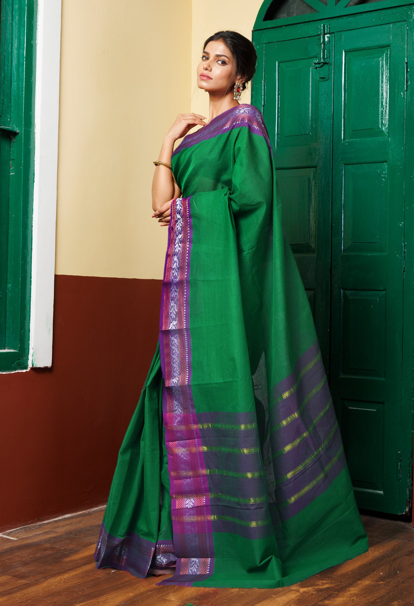 Green Pure Pavani Handcrafted Kanchi Cotton Saree-UNM82456