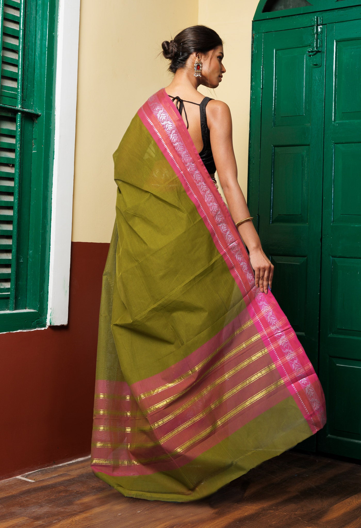Mehindhi Green Pure Pavani Handcrafted Kanchi Cotton Saree-UNM82458