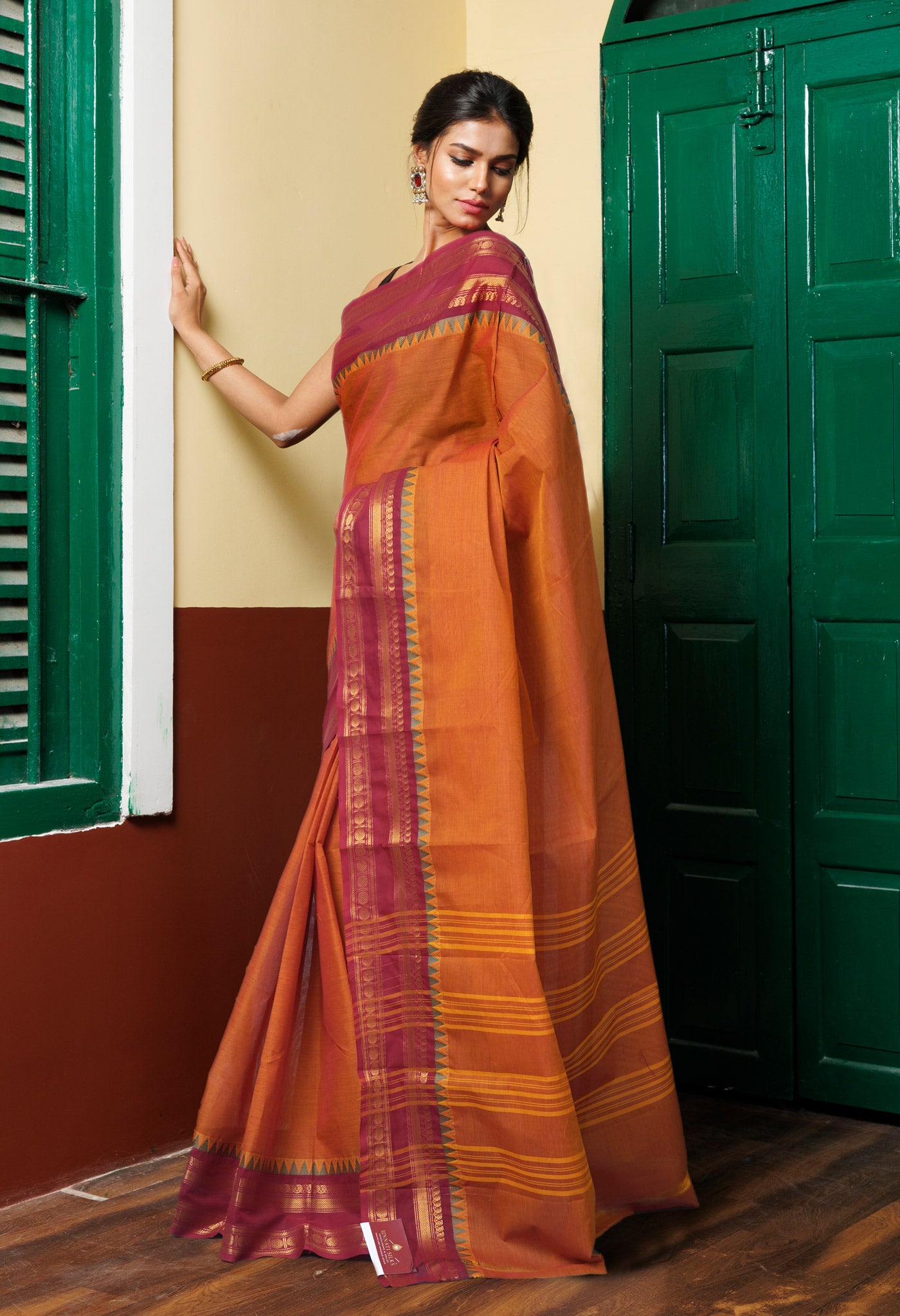 Turmeric Yellow Pure Pavani Handcrafted Kanchi Cotton Saree-UNM82461