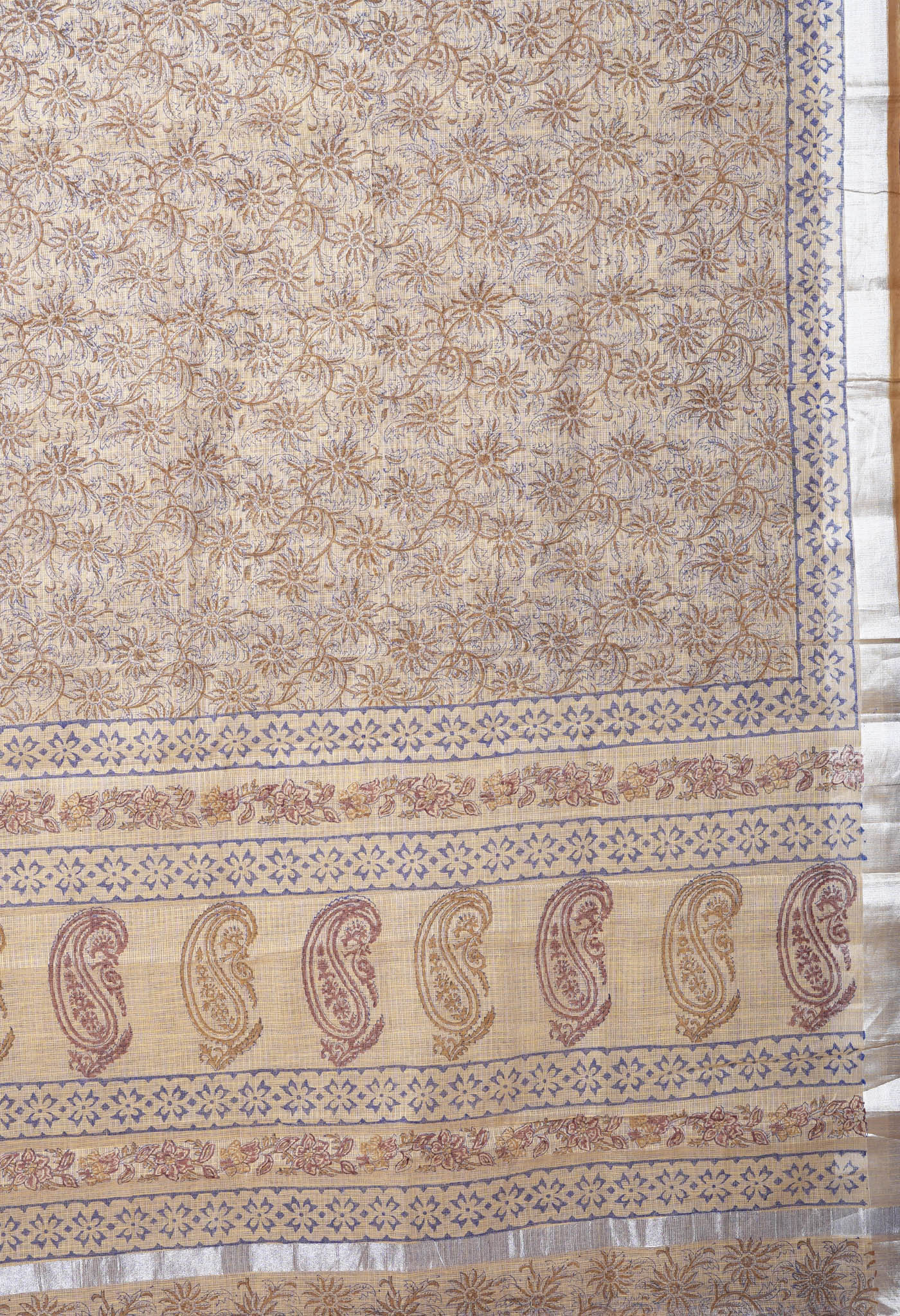 Cream Pure Hand Block Printed Kota Saree-UNM82462