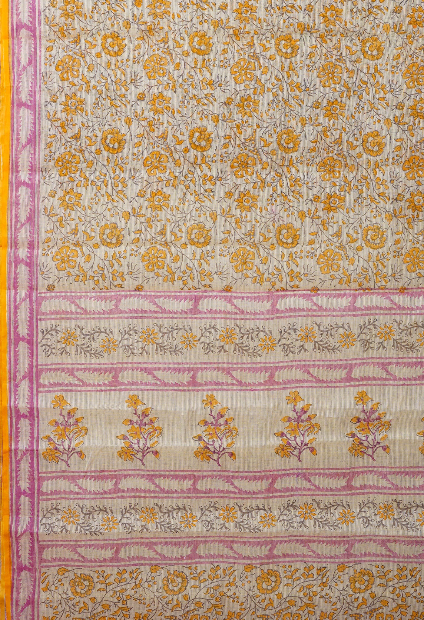 Cream Pure Hand Block Printed Kota Saree-UNM82464
