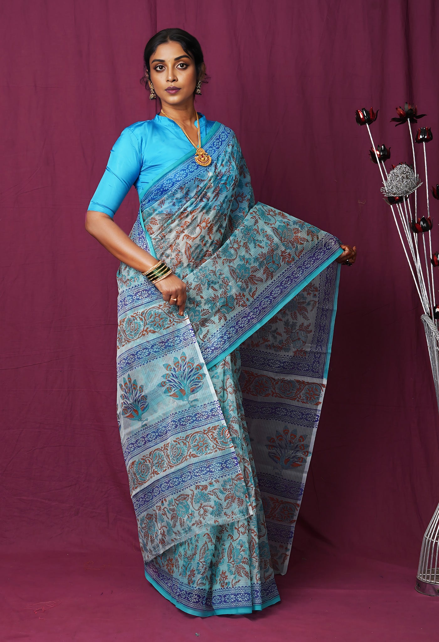 Green Pure Hand Block Printed Kota Saree-UNM82466