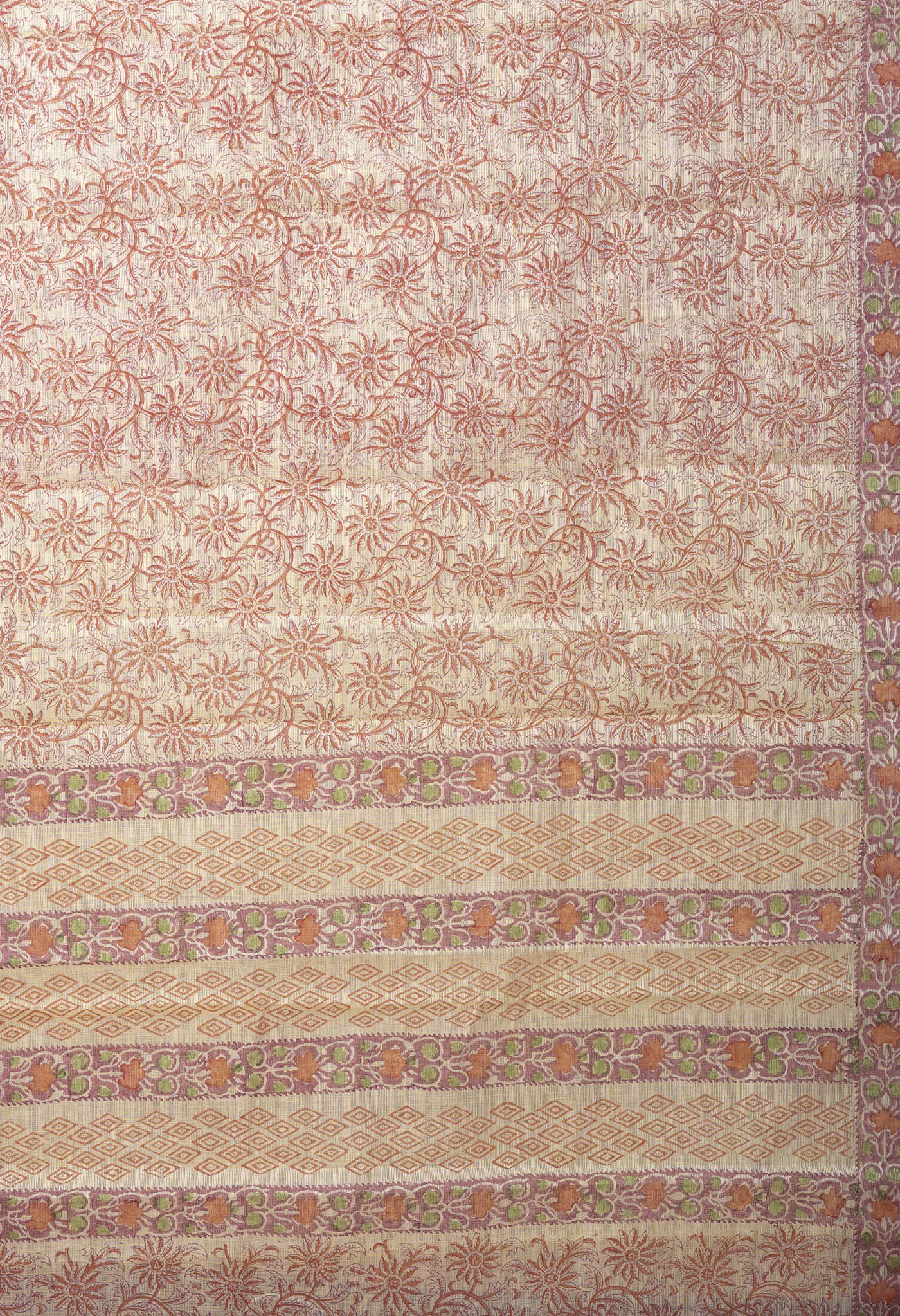 Cream Pure Hand Block Printed Kota Saree-UNM82467