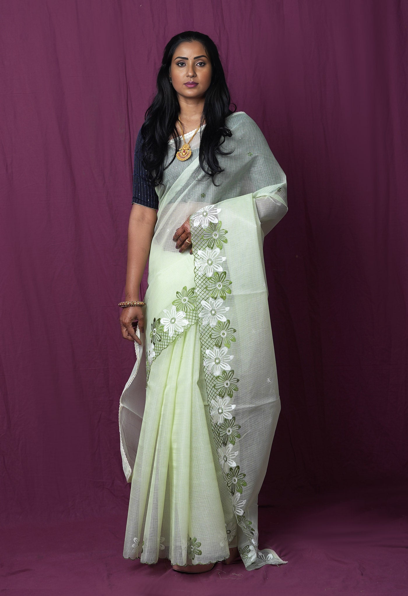 Green Pure Emboridery Kota Saree-UNM82472