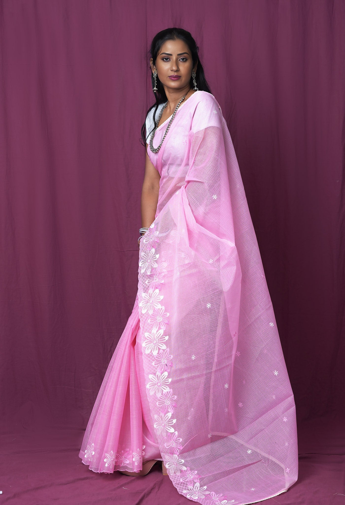 Pink Pure Emboridery Kota Saree-UNM82474