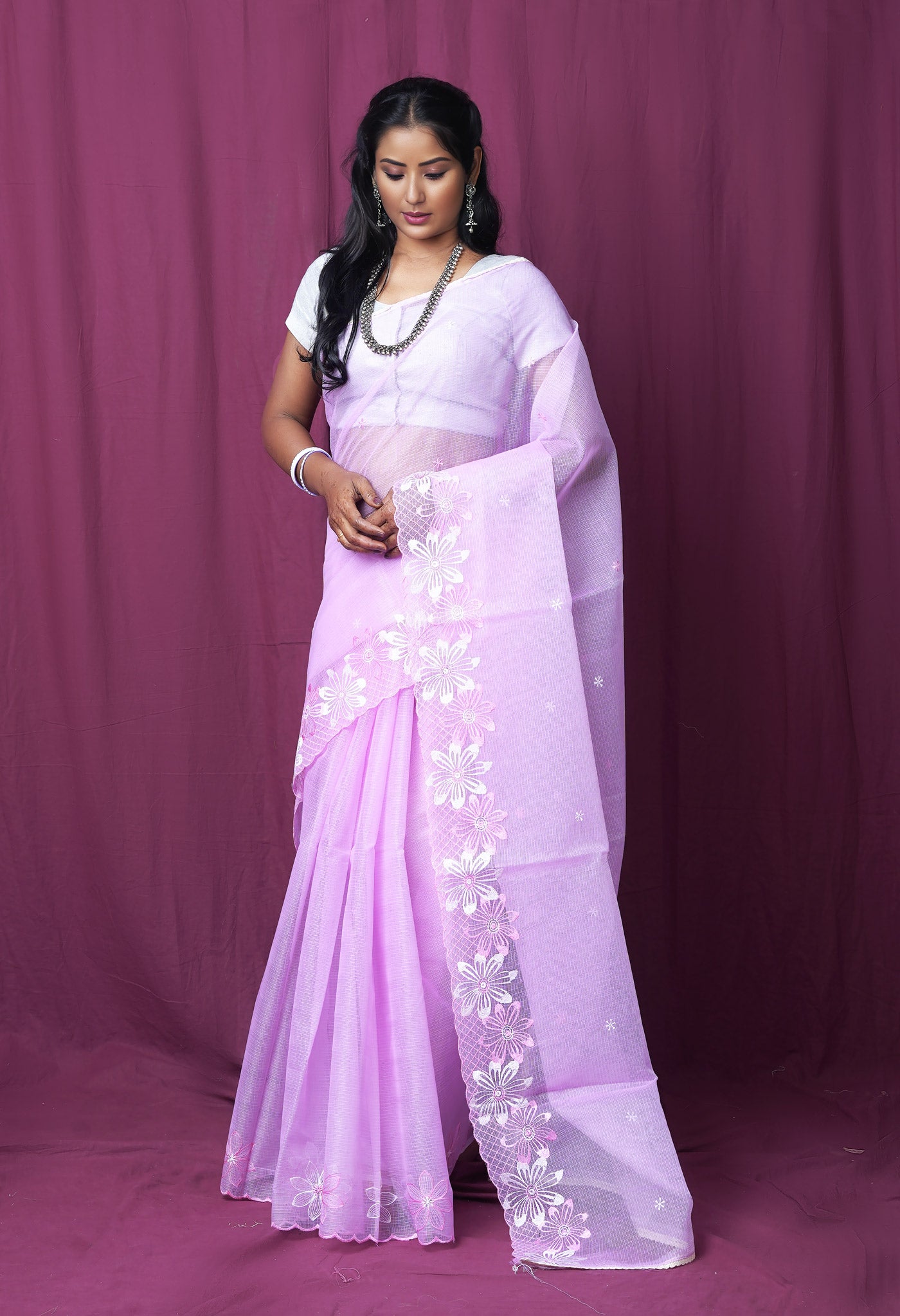 Lavender Pure Emboridery Kota Saree-UNM82475